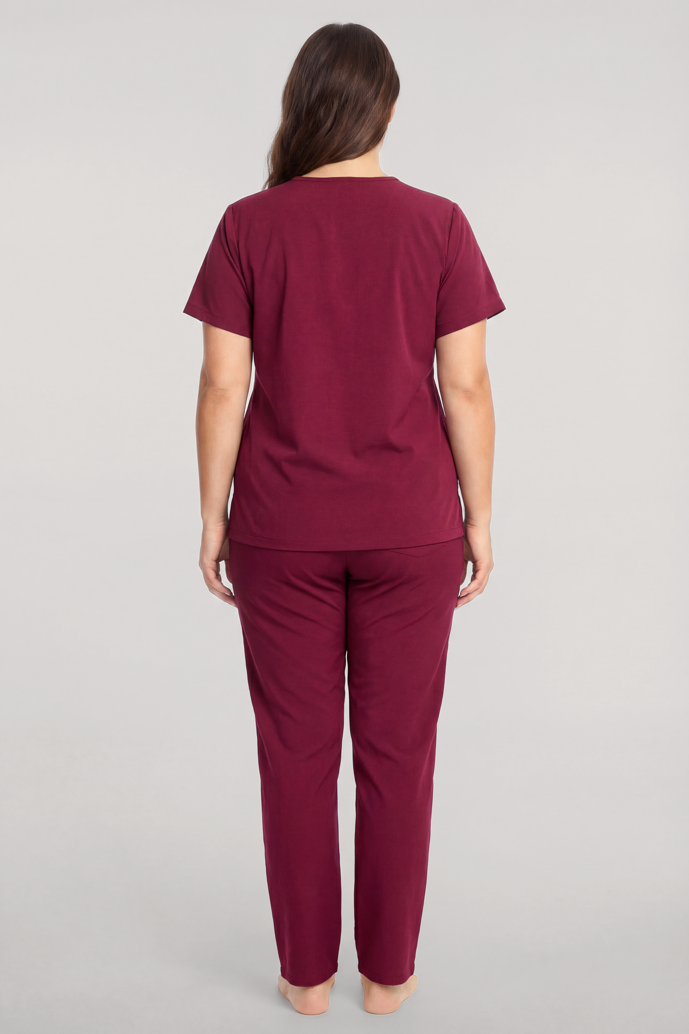 Akbeniz Büyük Beden Düğmeli Kısa Kollu Pijama Takımı Vişne