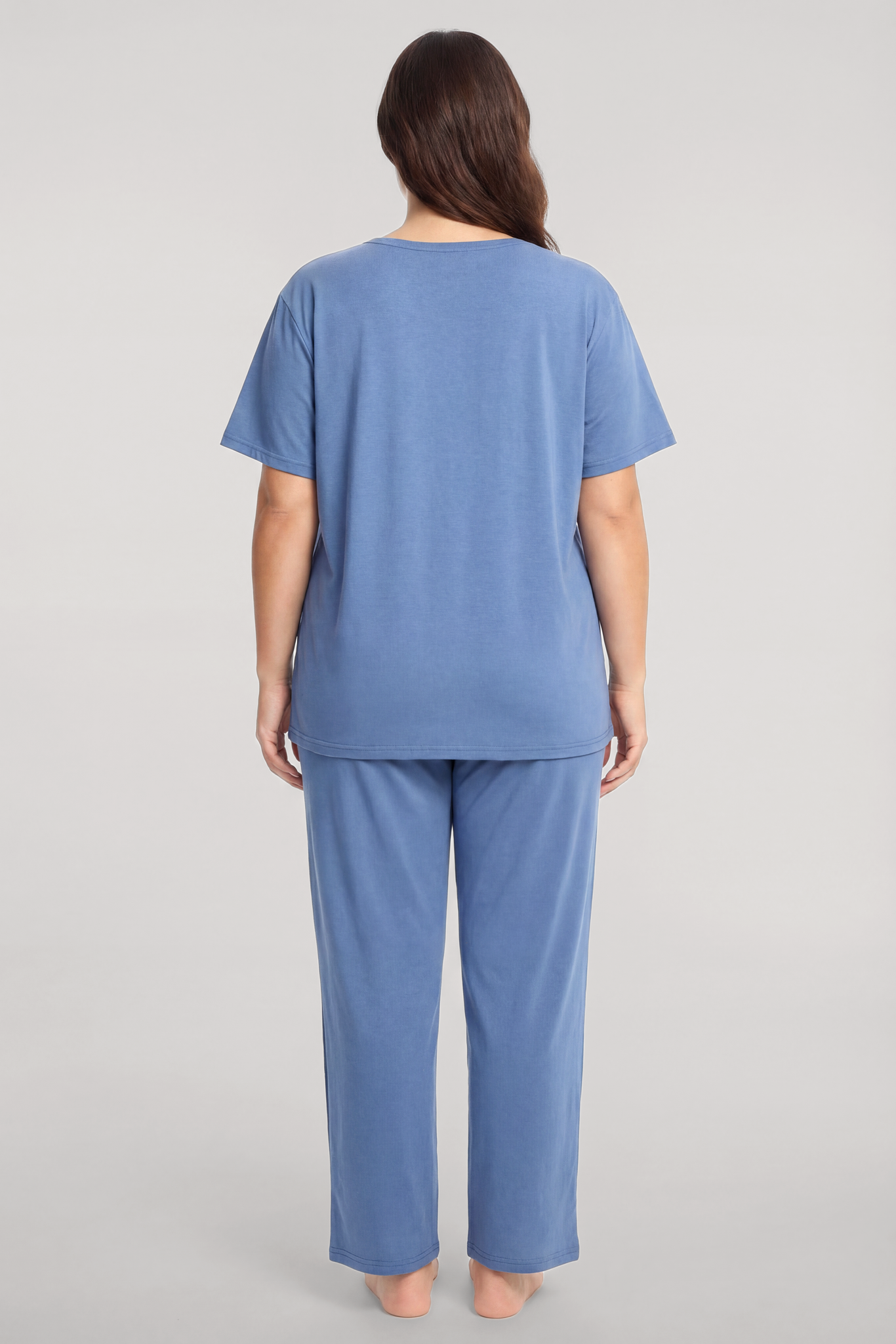 Akbeniz Büyük Beden Düğmeli Kısa Kollu Pijama Takımı Mavi
