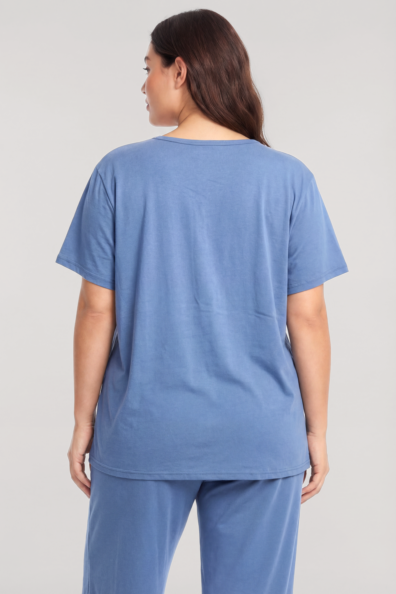 Akbeniz Büyük Beden Düğmeli Kısa Kollu Pijama Takımı Mavi