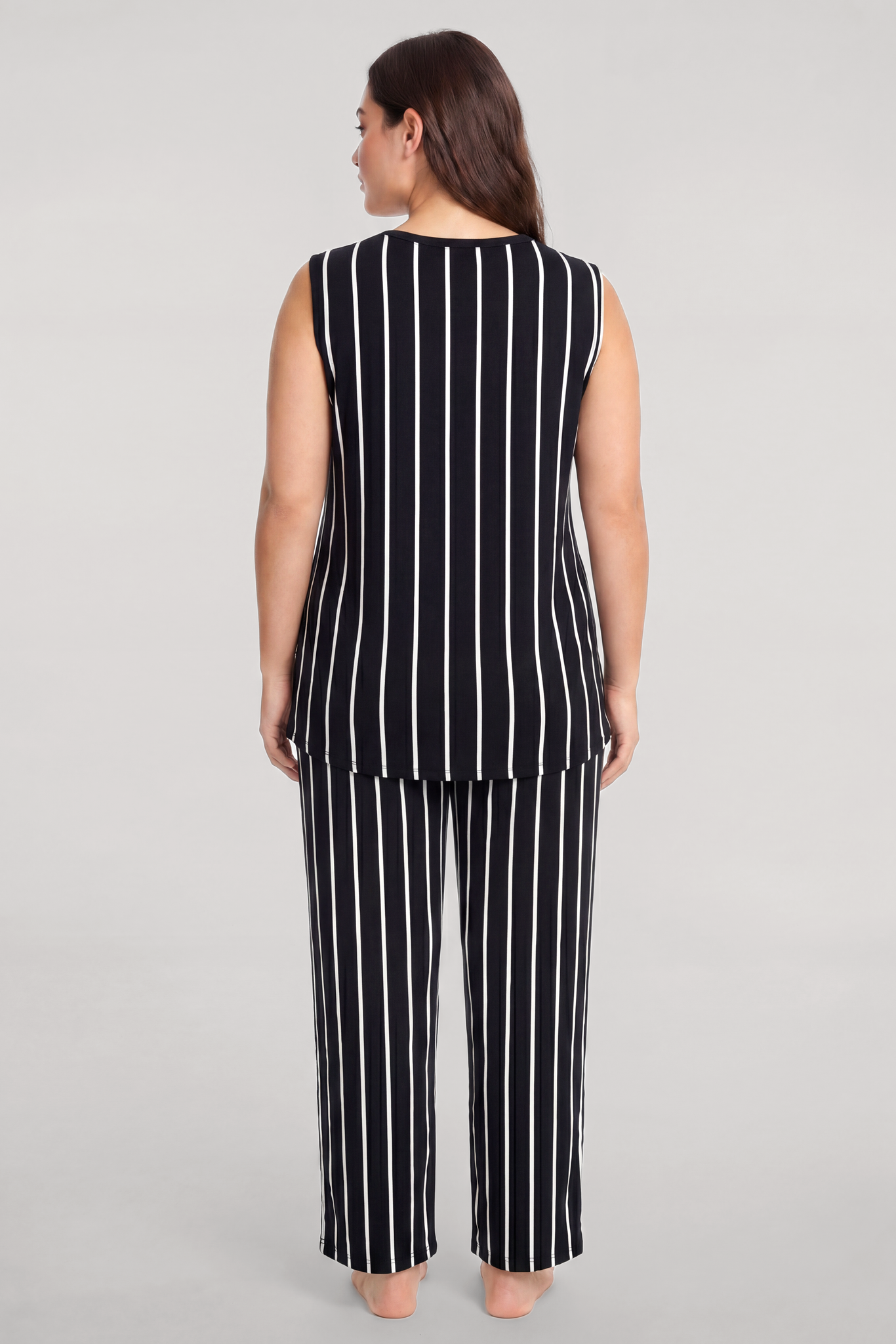 Akbeniz Büyük Beden Siyah Çizgili Yelekli Yazlık Pijama Takımı
