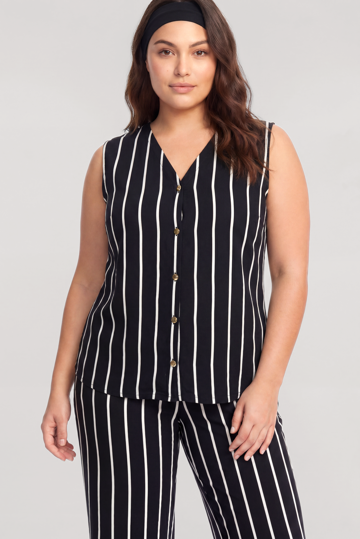 Akbeniz Büyük Beden Siyah Çizgili Yelekli Yazlık Pijama Takımı