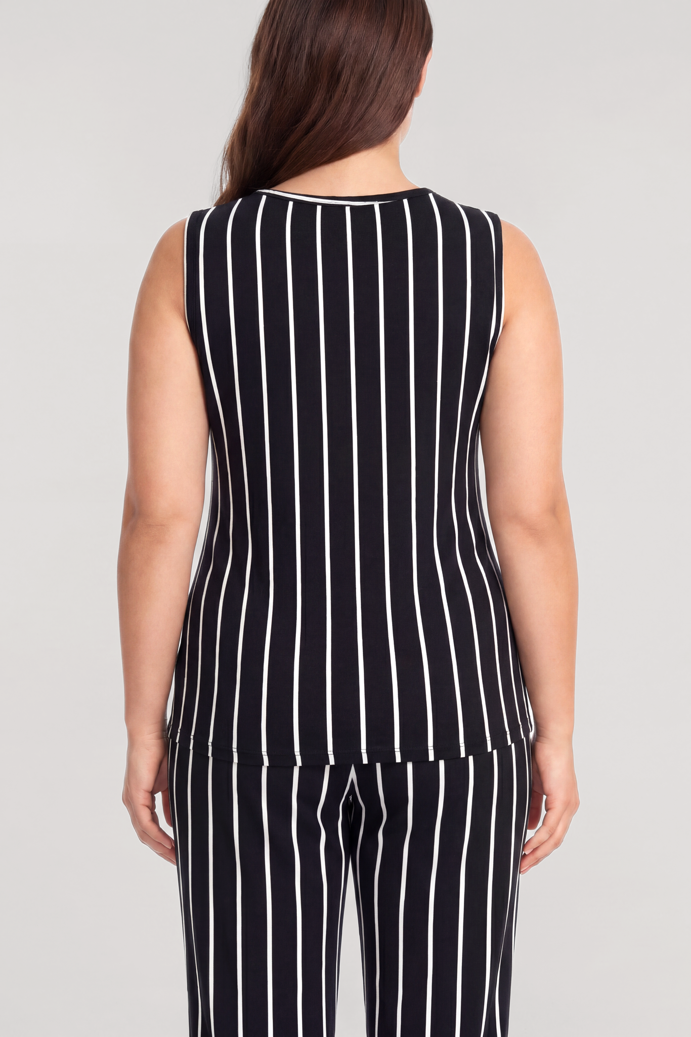 Akbeniz Büyük Beden Siyah Çizgili Yelekli Yazlık Pijama Takımı