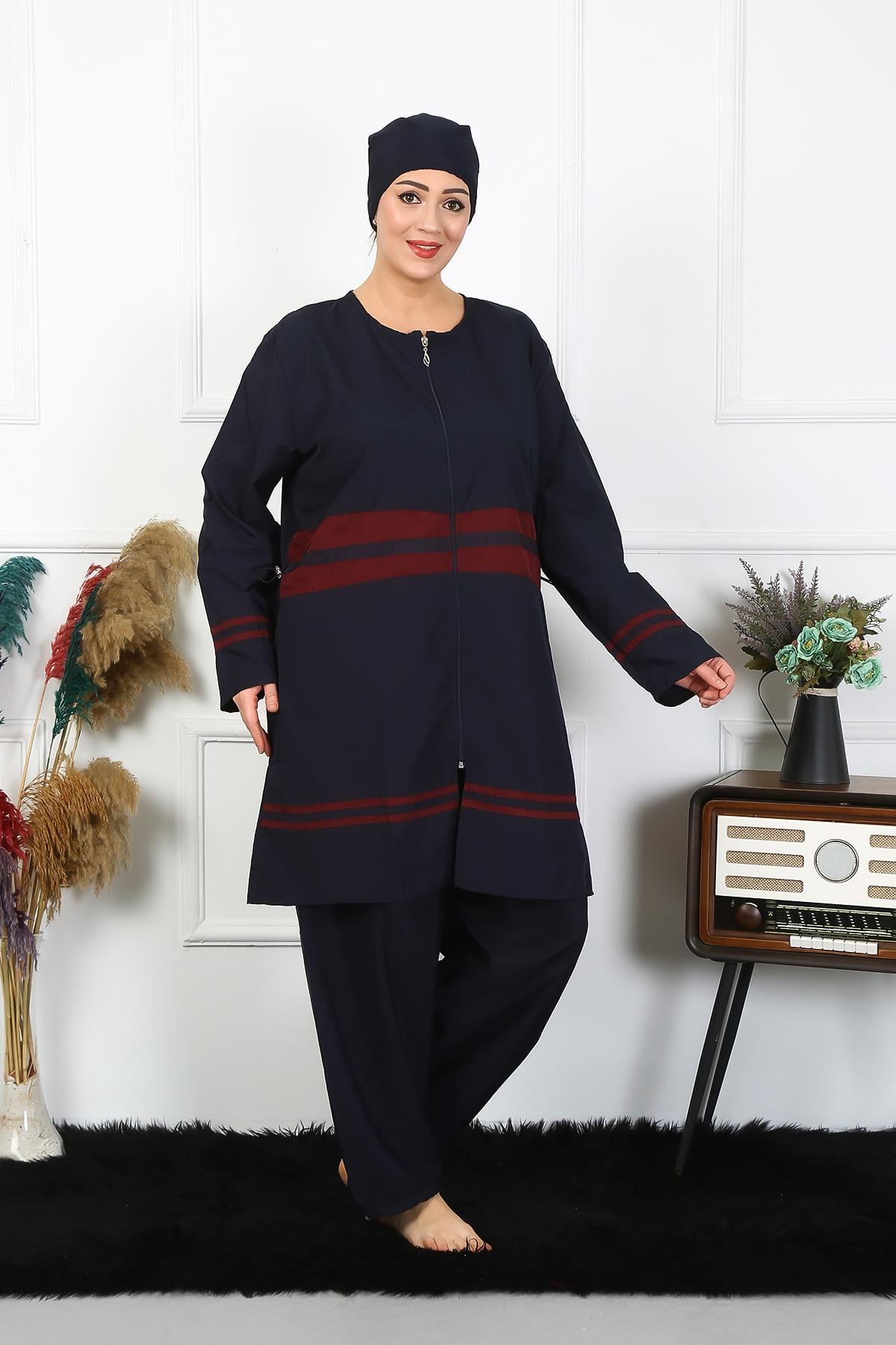 Akbeniz Büyük Beden Tesettür Mayo 7XL-8XL-9XL-10XL Lacivert 55010