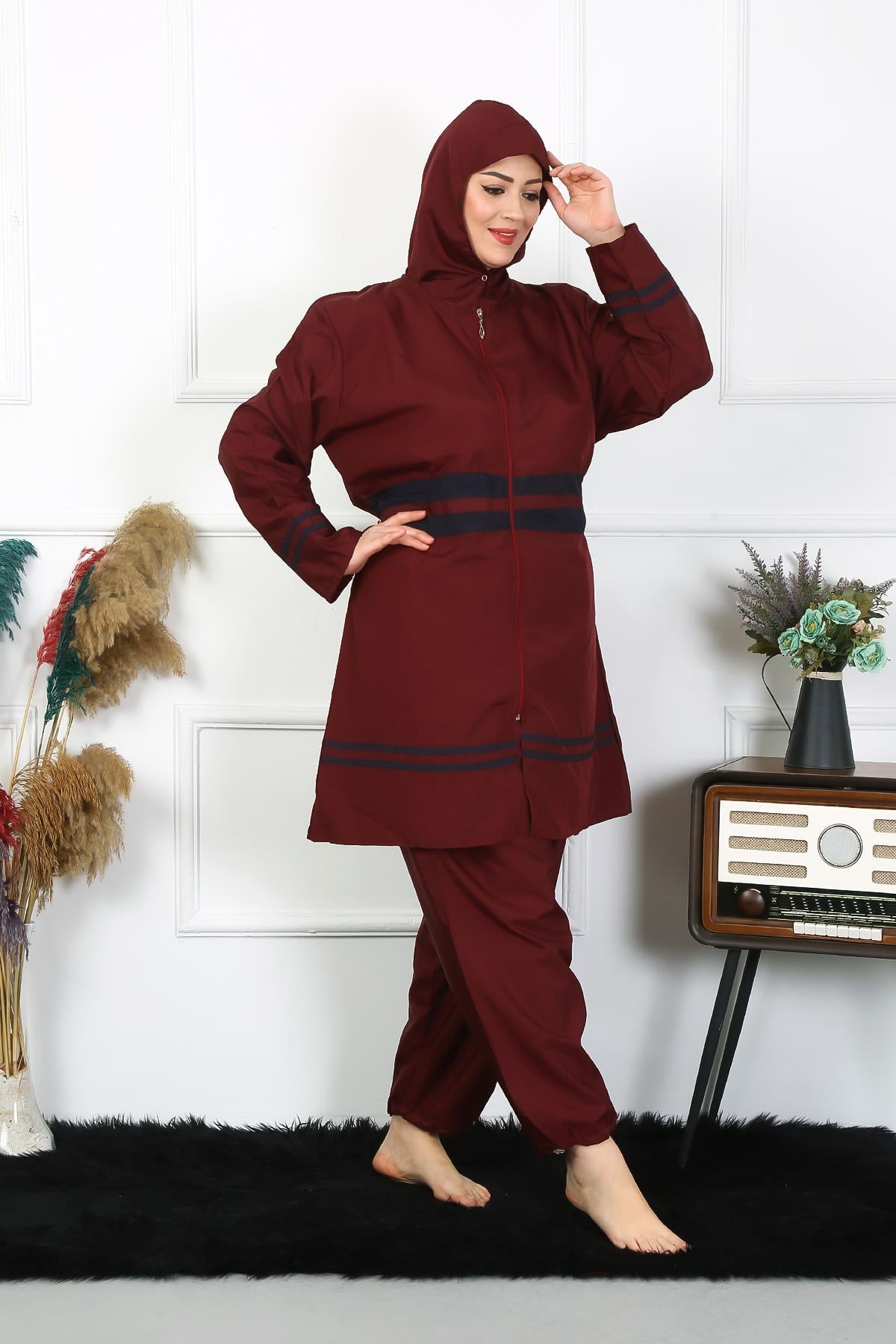 Akbeniz Büyük Beden Tesettür Mayo 7XL-8XL-9XL-10XL Bordo 55010