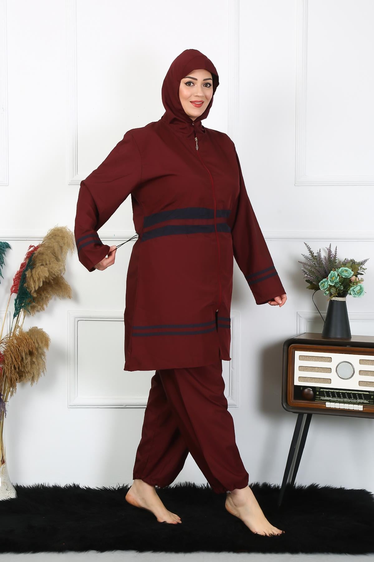 Akbeniz Büyük Beden Tesettür Mayo 7XL-8XL-9XL-10XL Bordo 55010