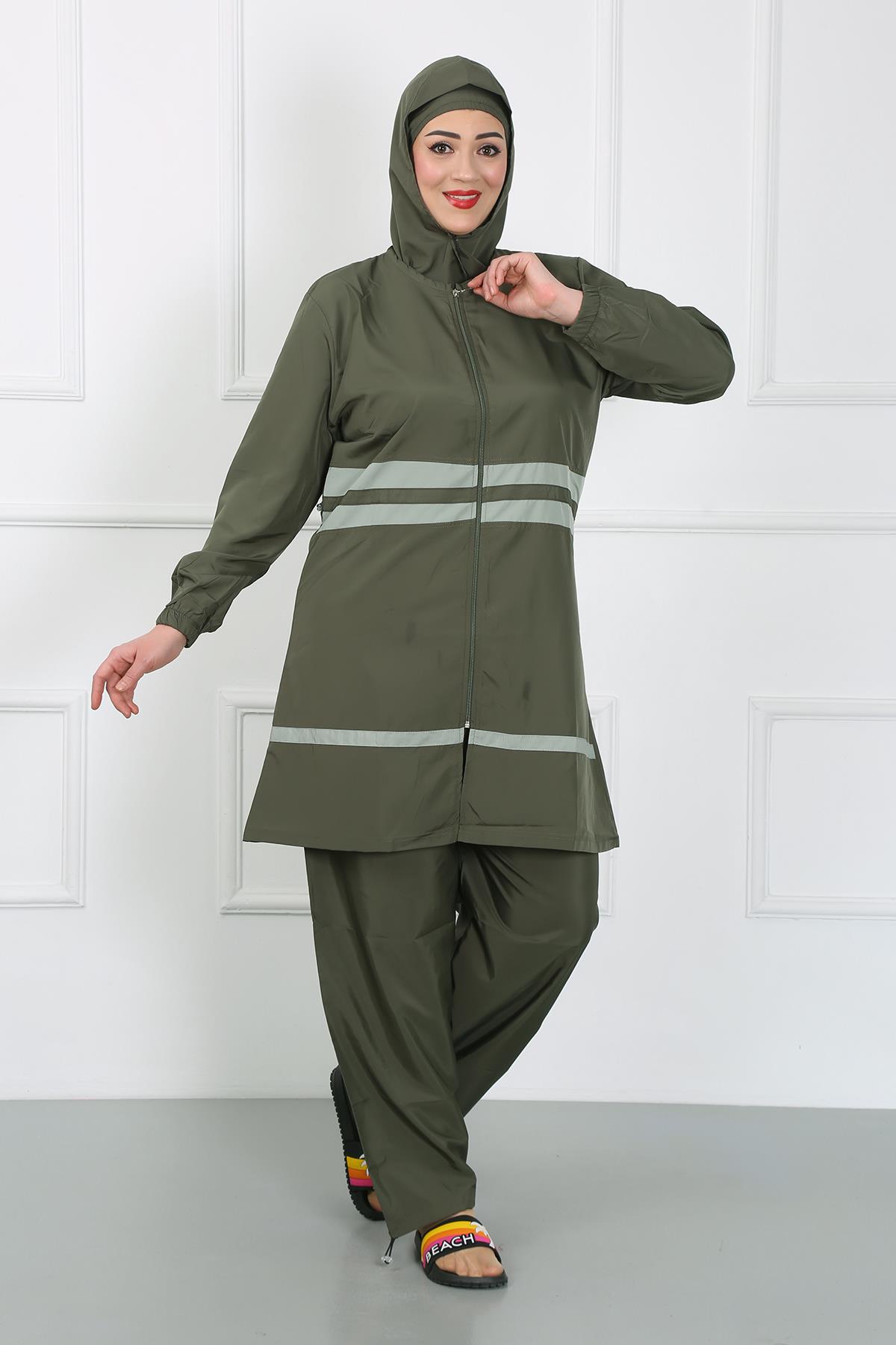 Akbeniz Büyük Beden Tesettür Mayo Haki 44020