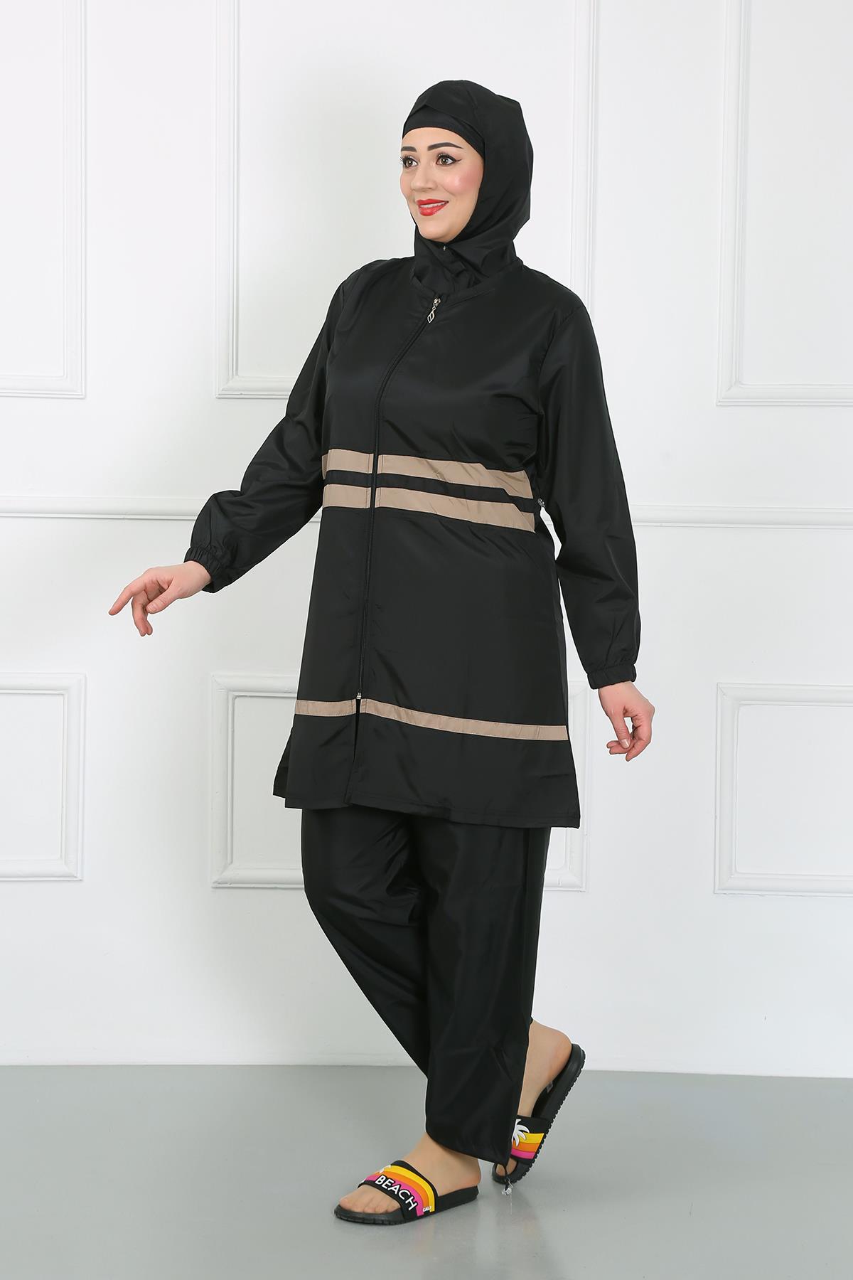 Akbeniz Büyük Beden Tesettür Mayo Siyah 44020