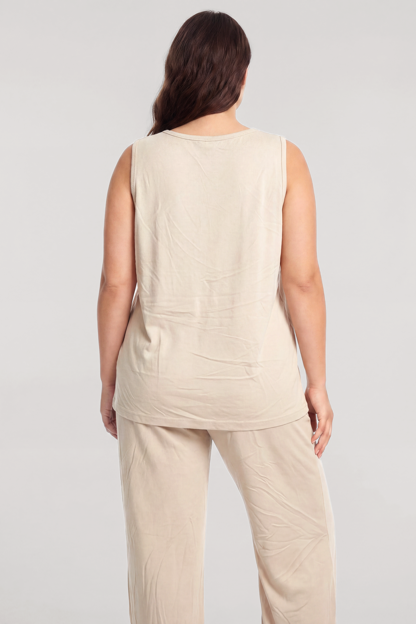 Akbeniz Büyük Beden Yelekli Yazlık Pijama Takımı Bej