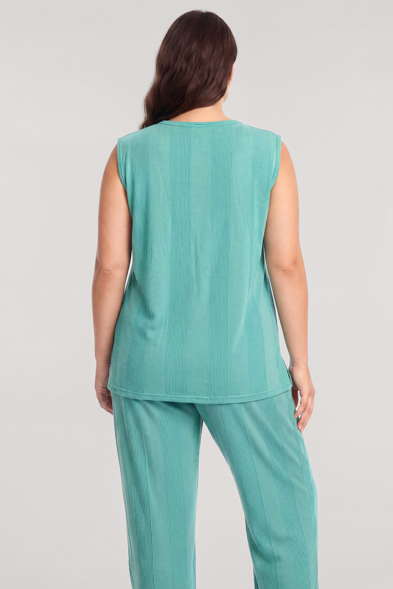Akbeniz Büyük Beden Yelekli Yazlık Pijama Takımı Su Yeşili