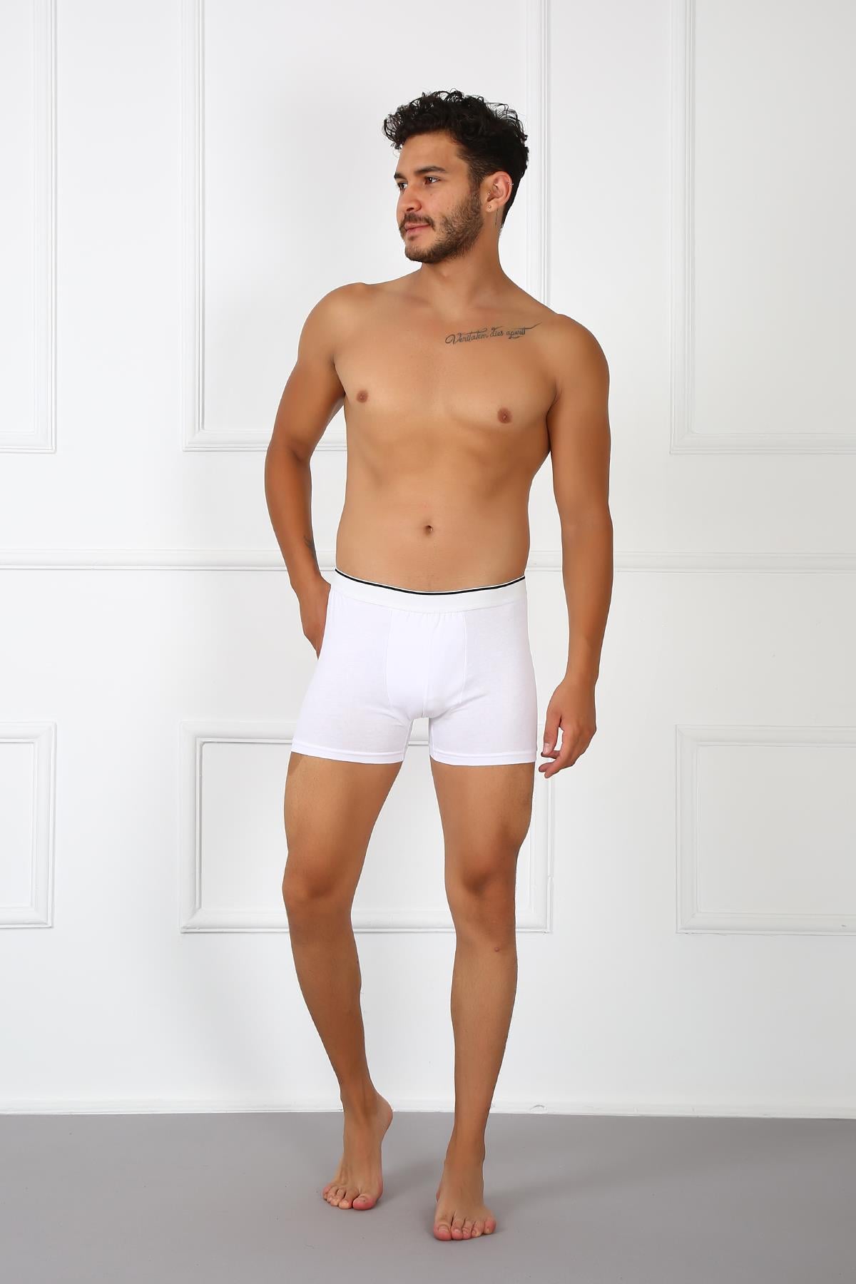 Akbeniz Erkek Büyük Beden Pamuklu Likralı Boxer Beyaz 40134