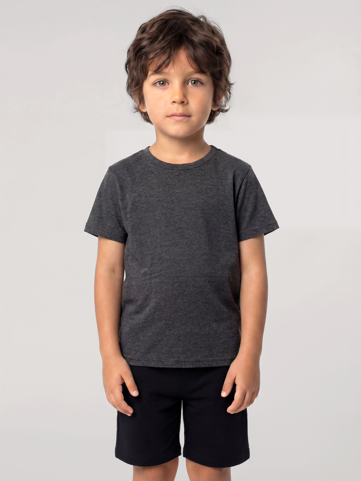 Akbeniz Erkek Çocuk Füme Basic Kısa Kollu Şortlu Pijama Takımı