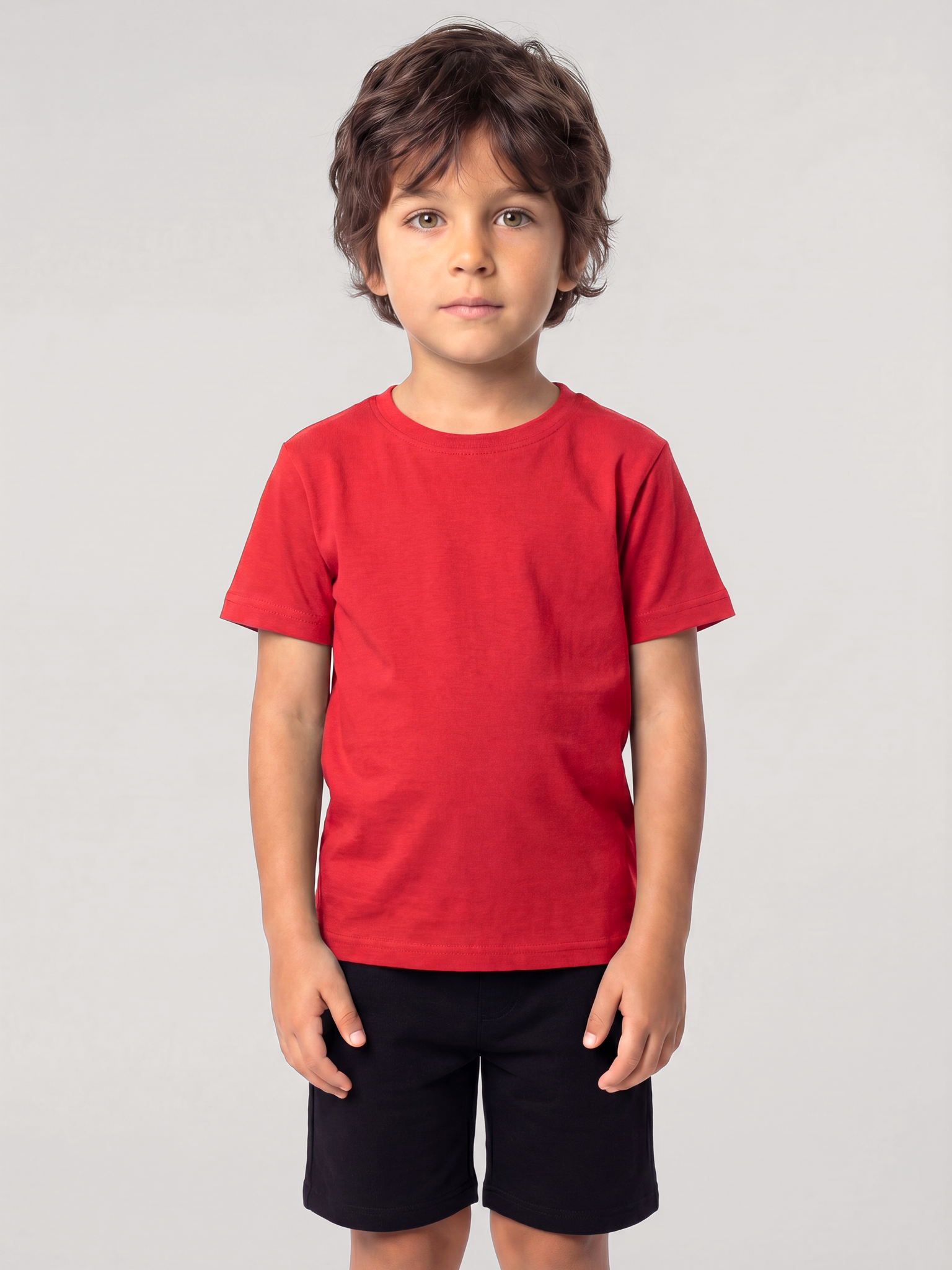Akbeniz Erkek Çocuk Kırmızı Basic Kısa Kollu Şortlu Pijama Takımı