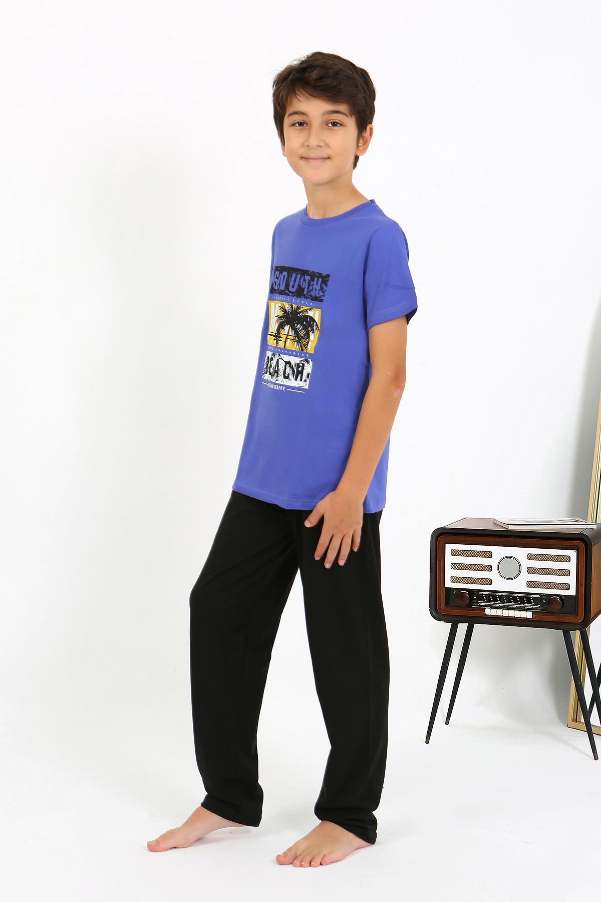 Akbeniz Erkek Çocuk Kısa Kol Penye Pijama Takım 20758 Saks