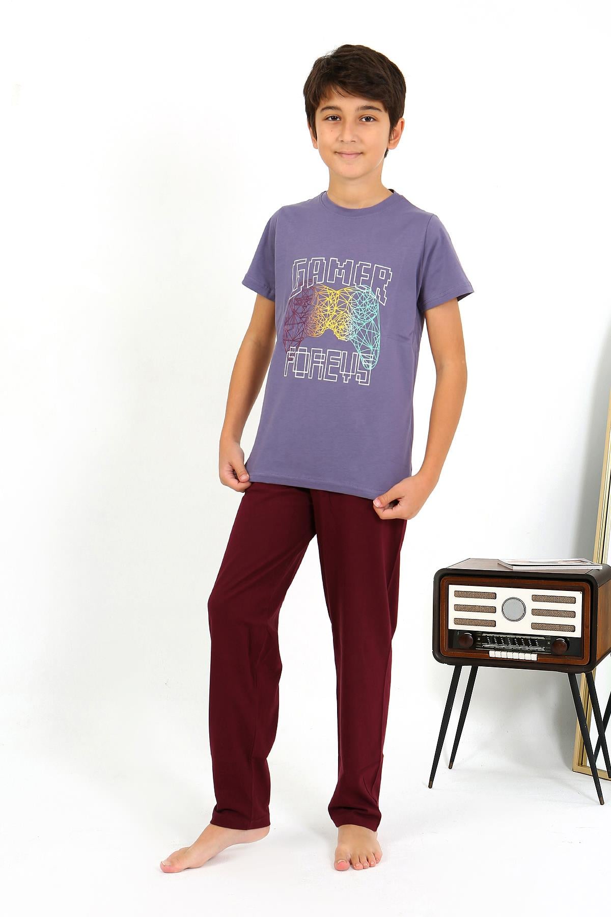 Akbeniz Erkek Çocuk Kısa Kol Penye Pijama Takım 20758 Mor