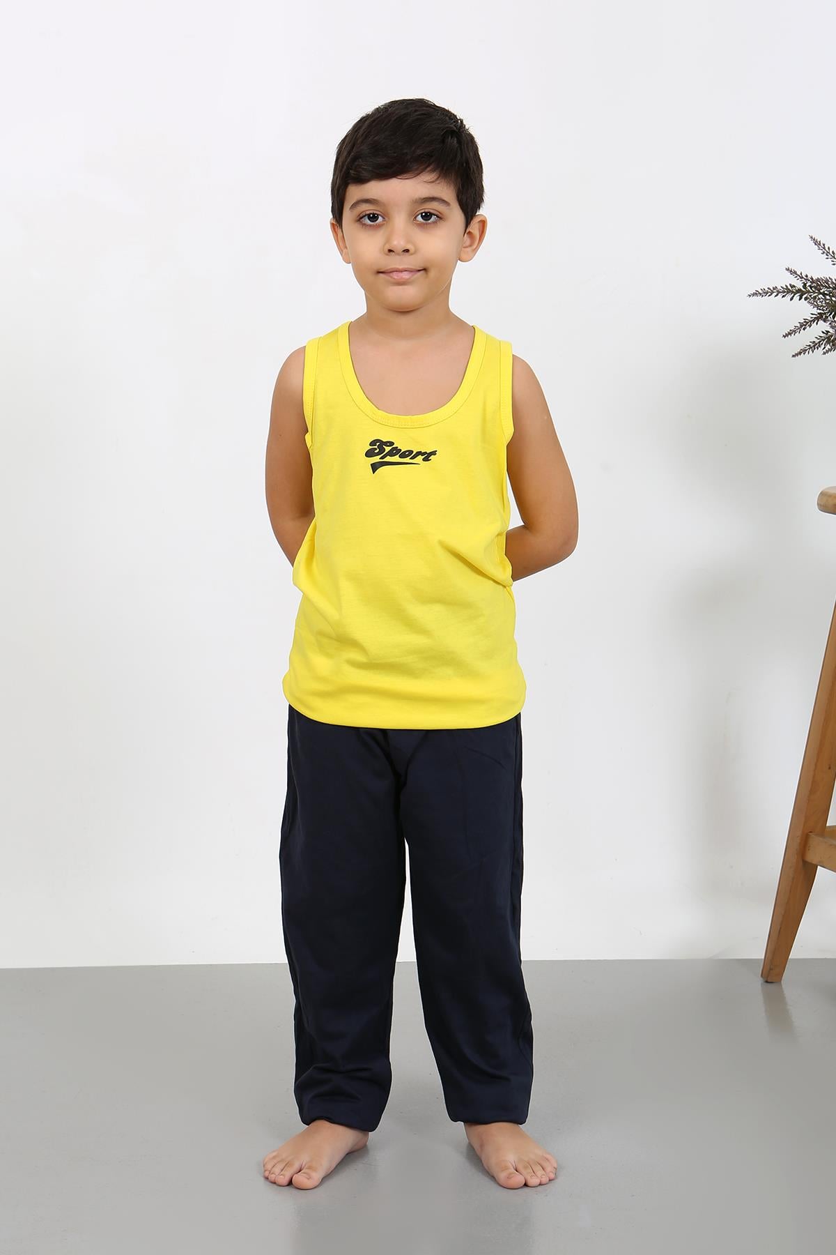 Akbeniz Erkek Çocuk Sıfır Kol Penye Pijama Takım Sarı 20439
