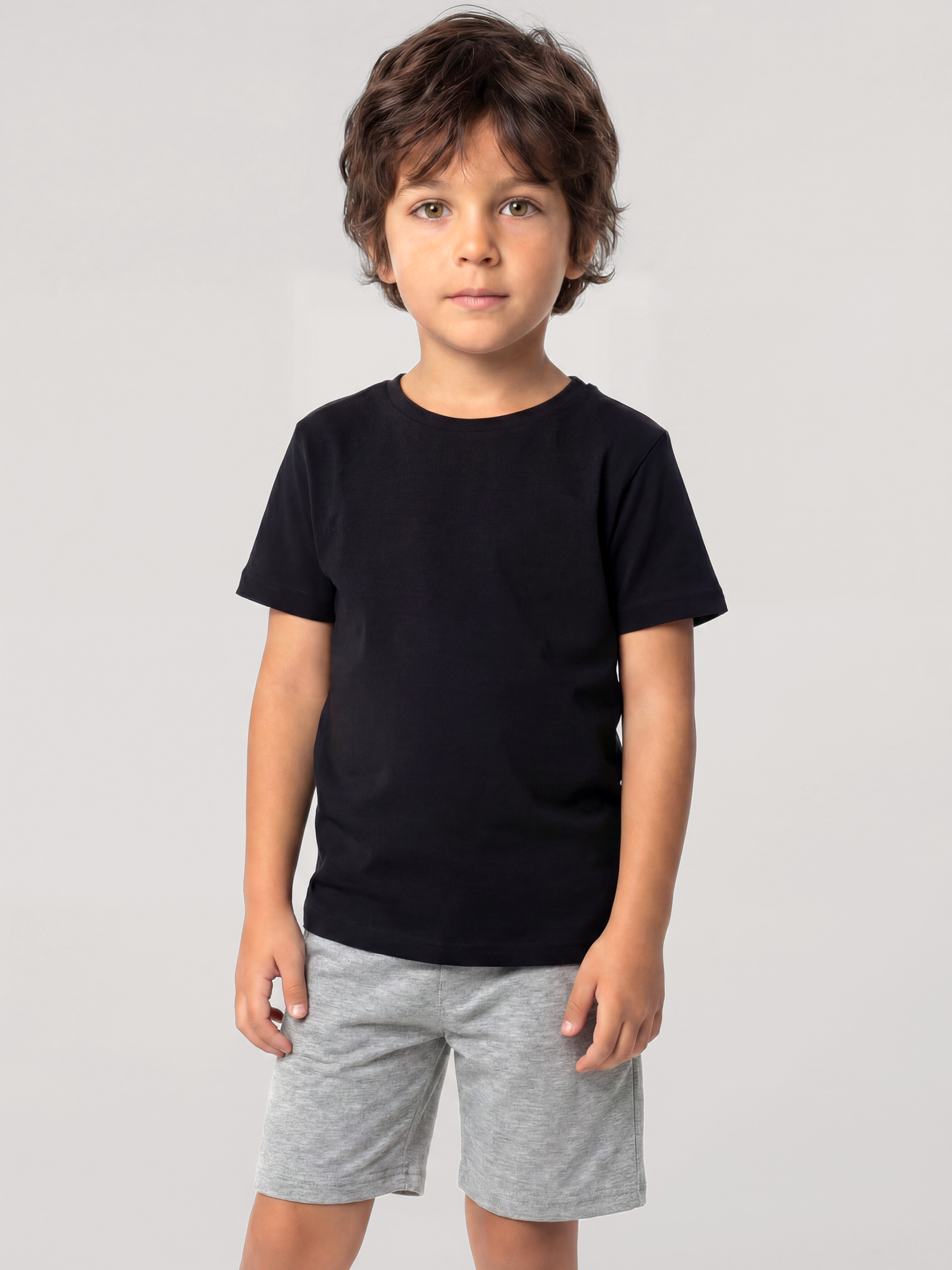 Akbeniz Erkek Çocuk Siyah Basic Kısa Kollu Şortlu Pijama Takımı