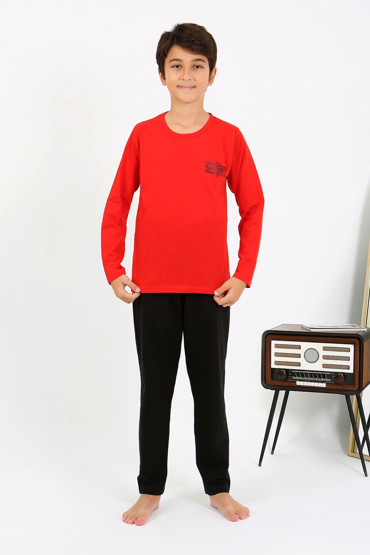 Akbeniz Erkek Çocuk Uzun Kol Penye Pijama Takım 20437 Kırmızı
