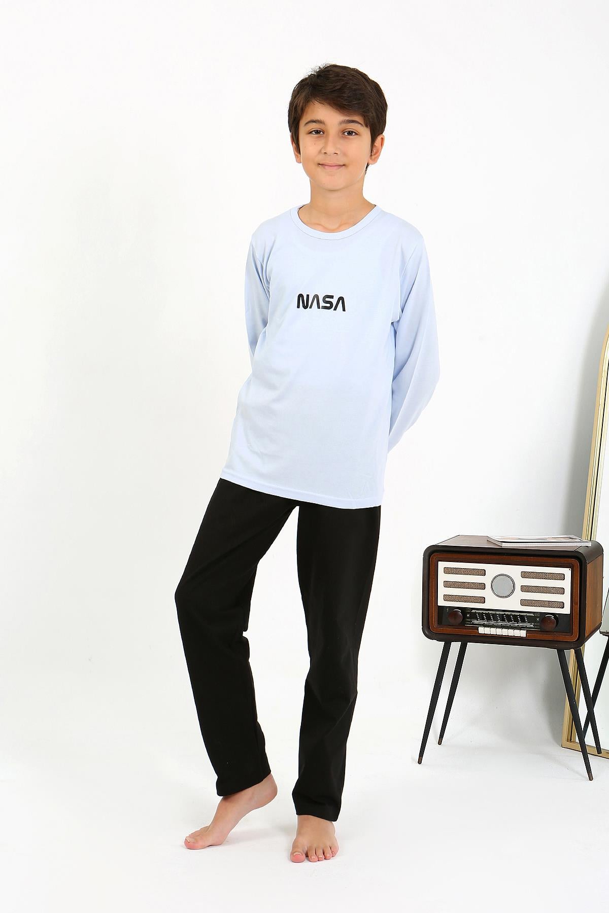 Akbeniz Erkek Çocuk Uzun Kol Penye Pijama Takım 20437 BuzMavisi