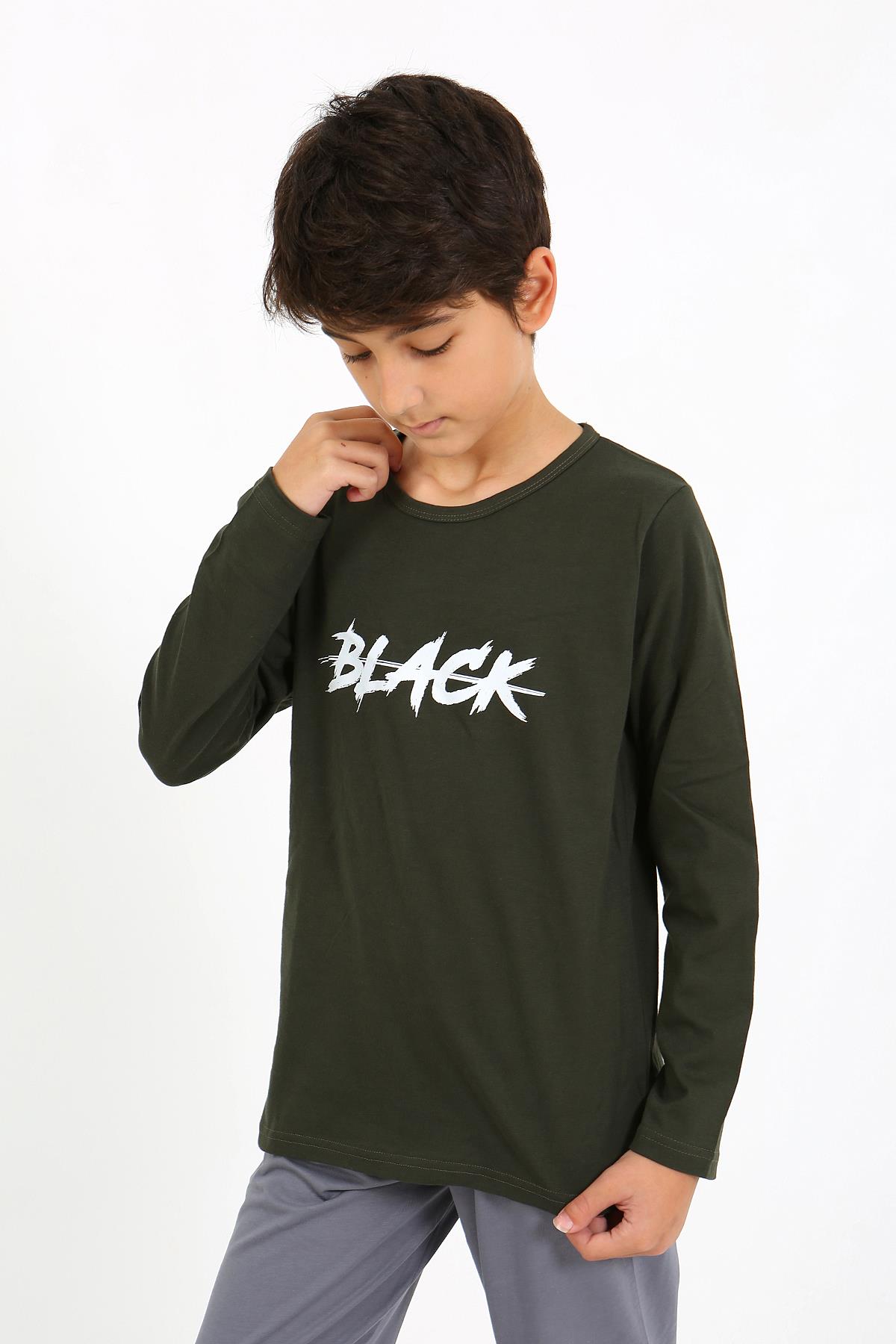 Akbeniz Erkek Çocuk Uzun Kol Penye Pijama Takım 20437 Haki