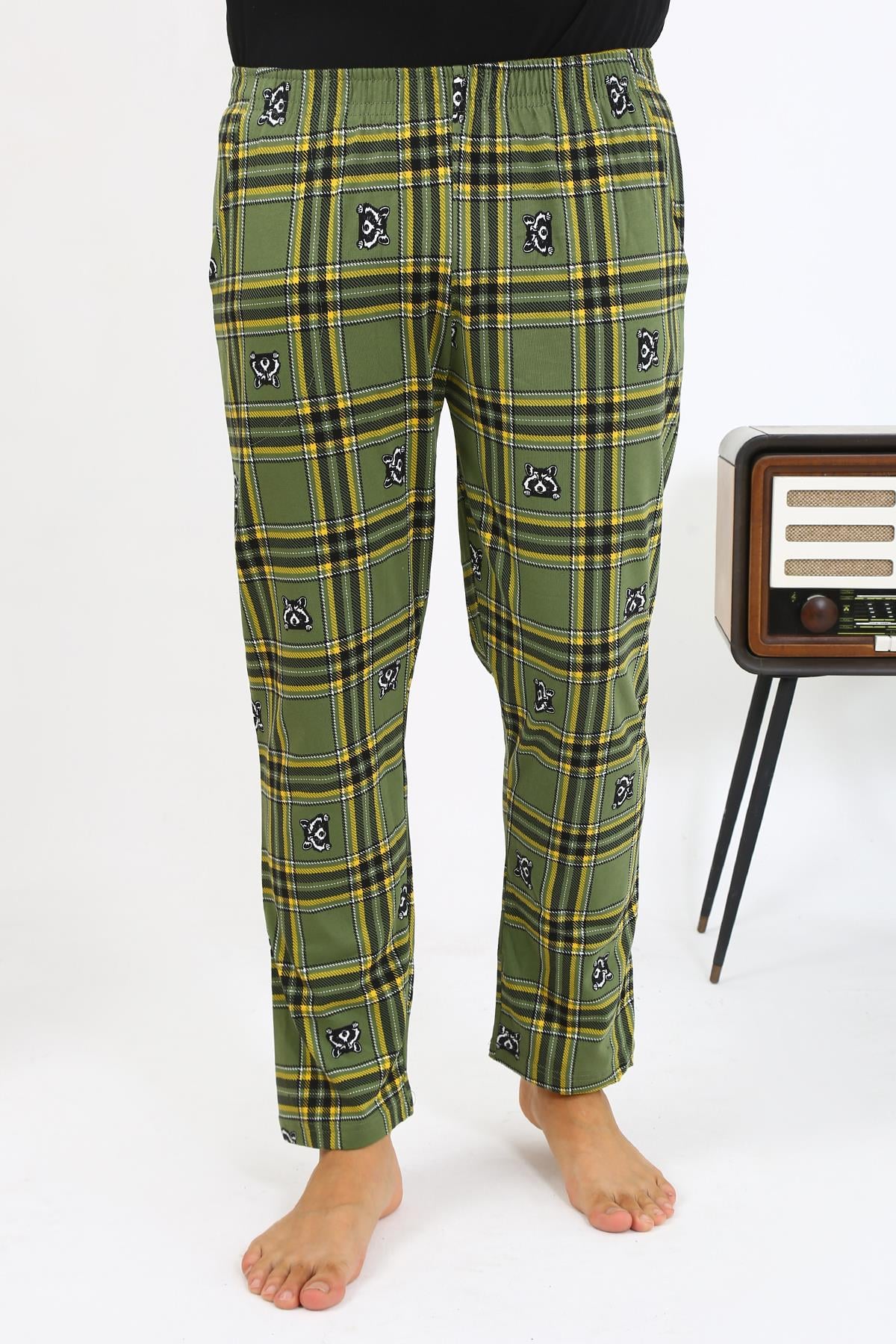 Akbeniz Erkek Ekoseli Desen Penye Tek Alt Pijama 27540 Haki