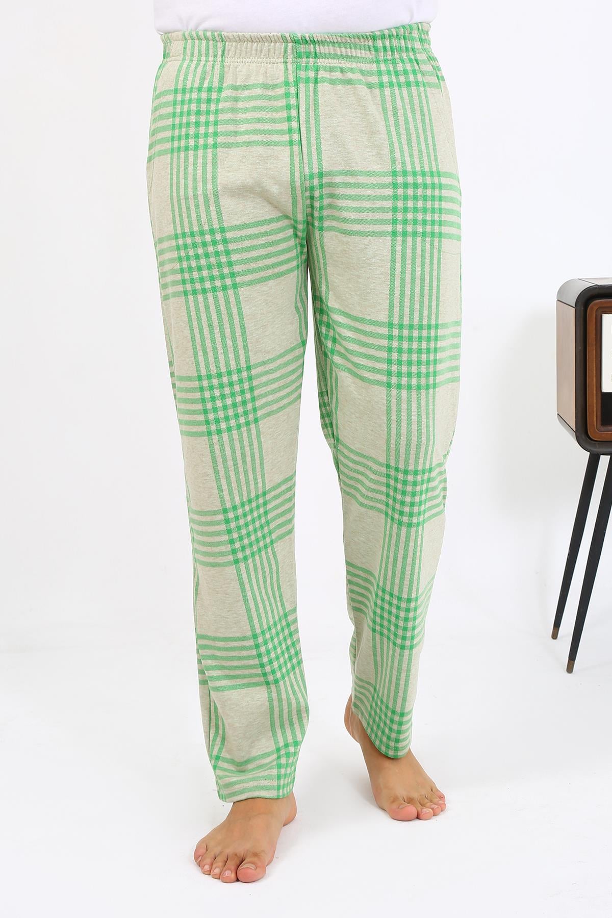 Akbeniz Erkek Ekoseli Desen Penye Tek Alt Pijama 27540 Yeşil