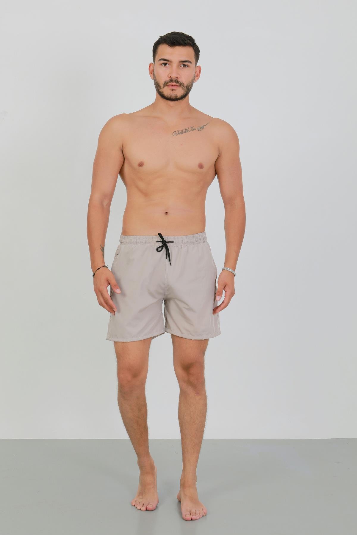 Akbeniz Erkek Fermuarlı Cepli Deniz Şortu Bej