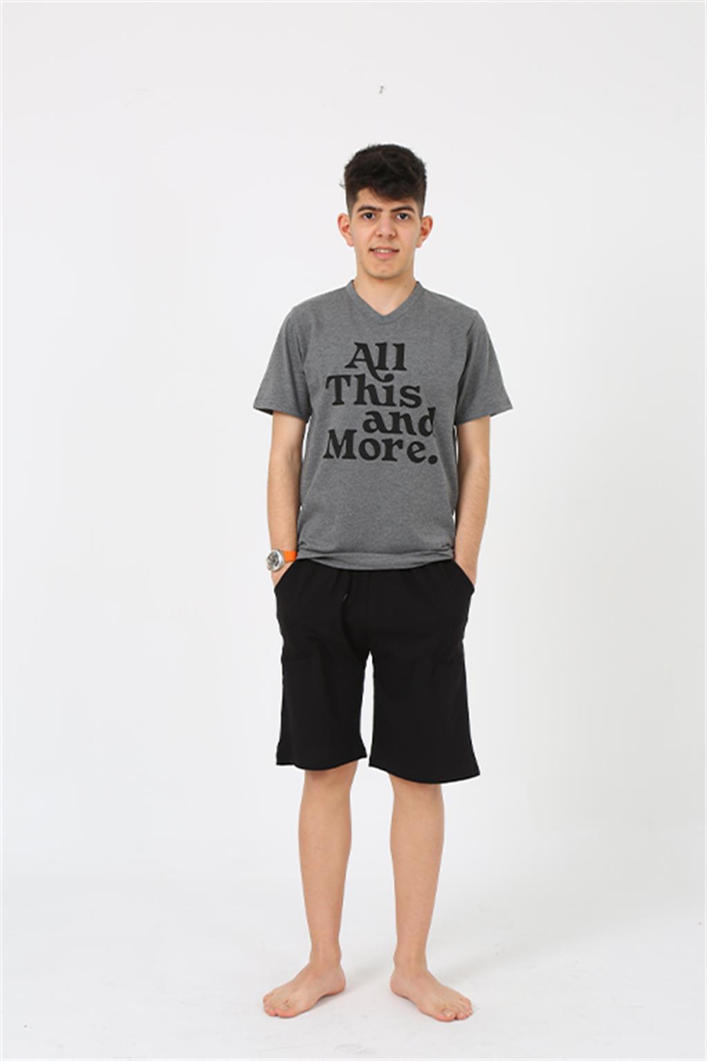 Akbeniz Erkek Genç Garson Boy Kısa Kol Antrasit Penye Şortlu Pijama Takımı 20377