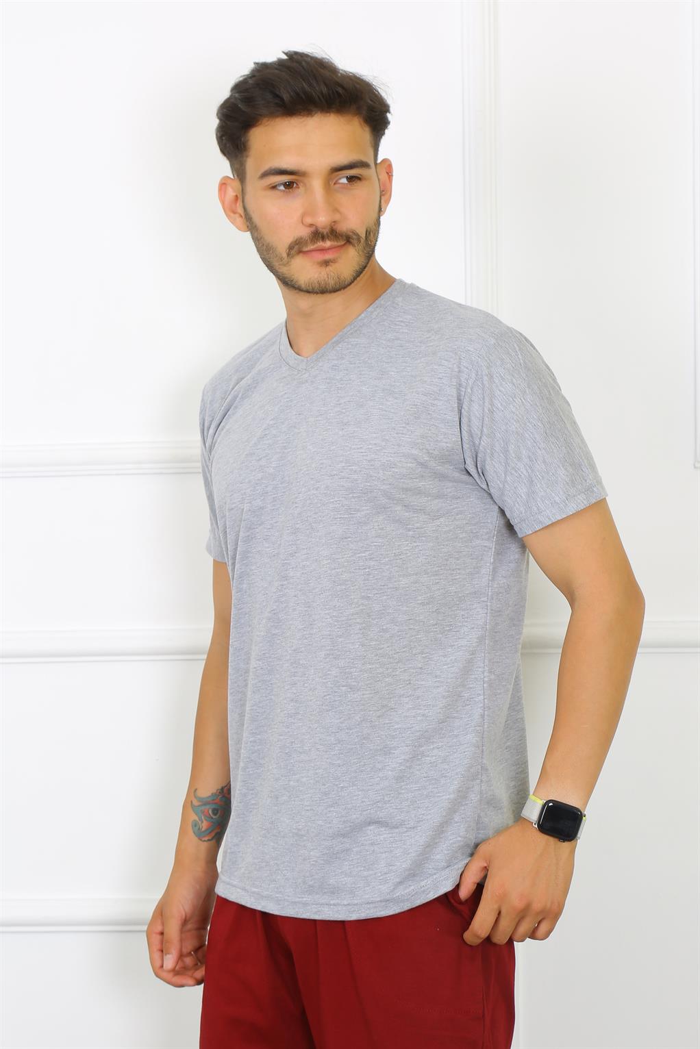 Akbeniz Erkek Gri %100 Pamuklu T-Shirt 27486
