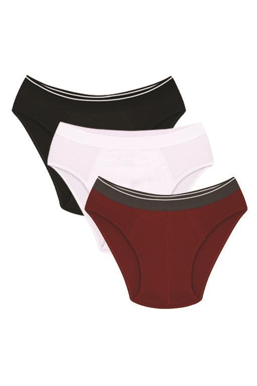 Akbeniz Erkek Pamuk 3lü Siyah Beyaz Bordo Likralı Slip 40124