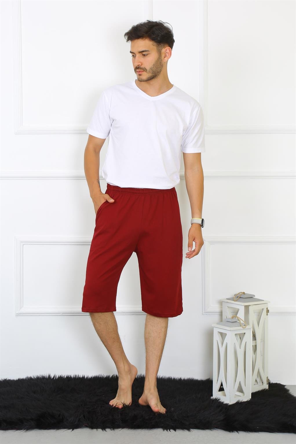 Akbeniz Erkek Pamuk Bordo Kapri 27480