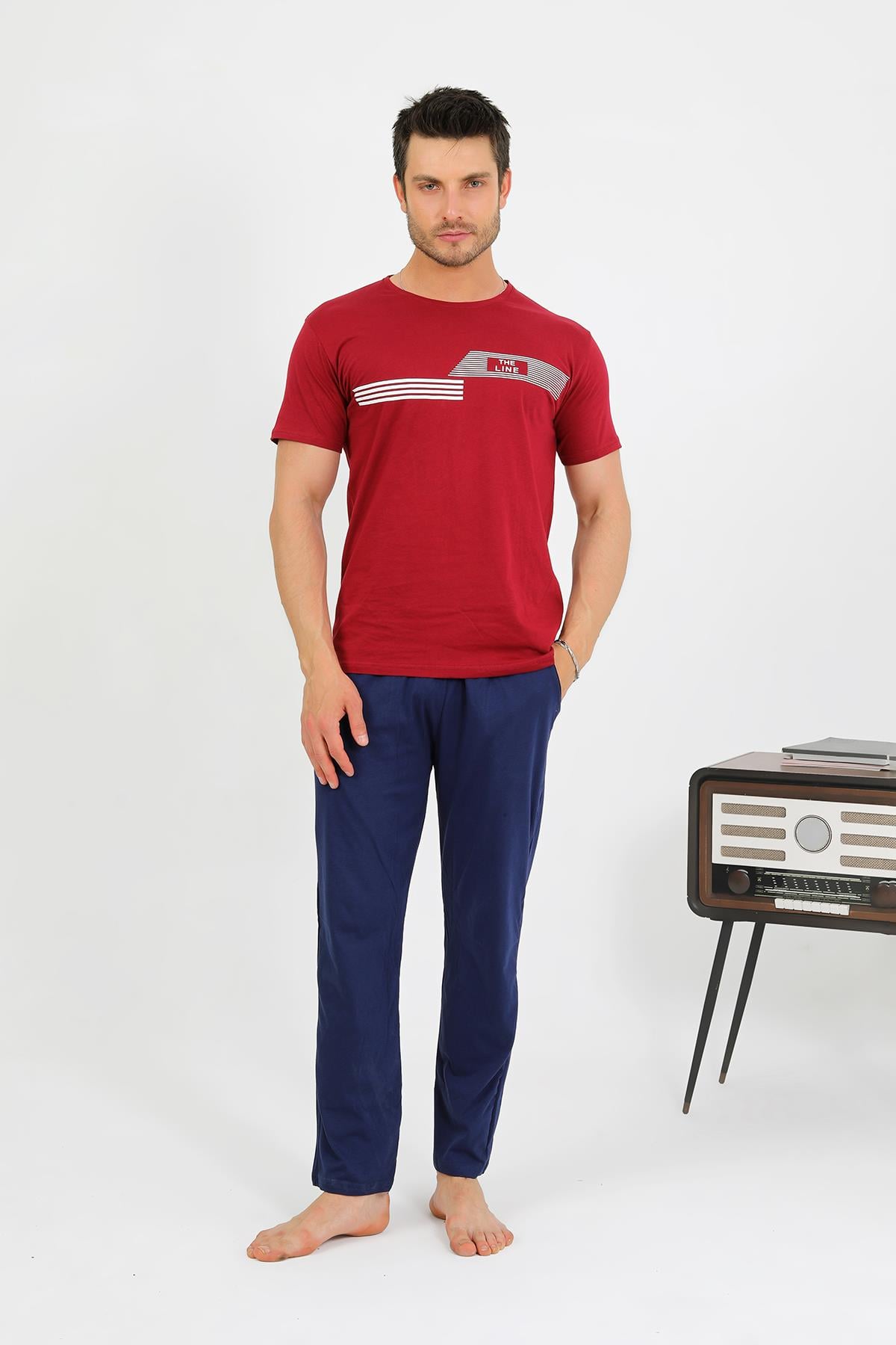 Akbeniz Erkek Pamuk Kısa Kol Pijama Takım Bordo 6875