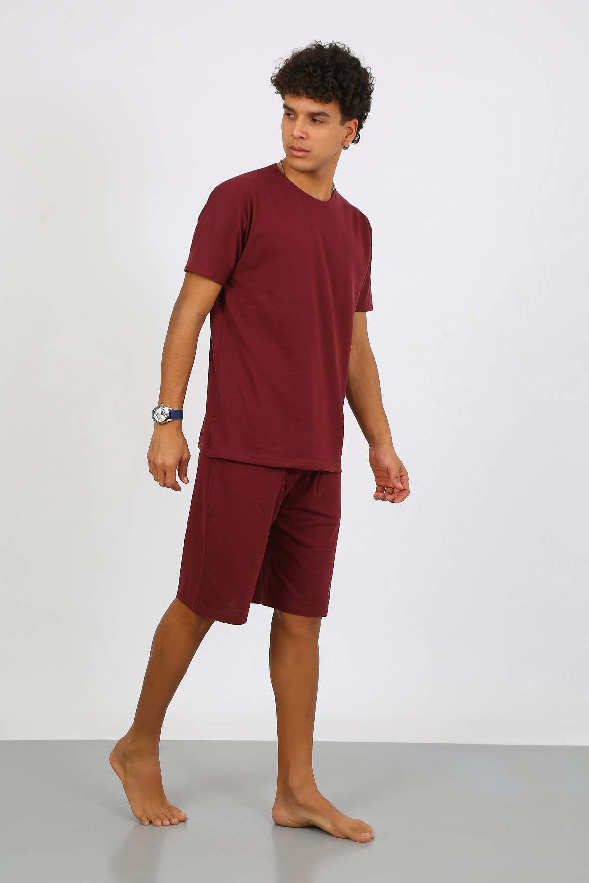 Akbeniz Erkek Pamuk Lakost Alt Üst Kaprili Pijama Takım Bordo 6872