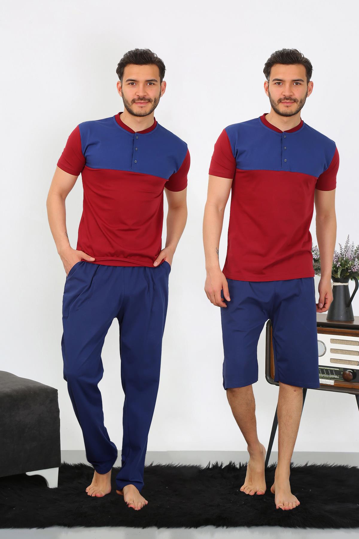 Akbeniz Erkek Penye 3lü Parlamentmavi Parçalı Pijama Takımı 6823
