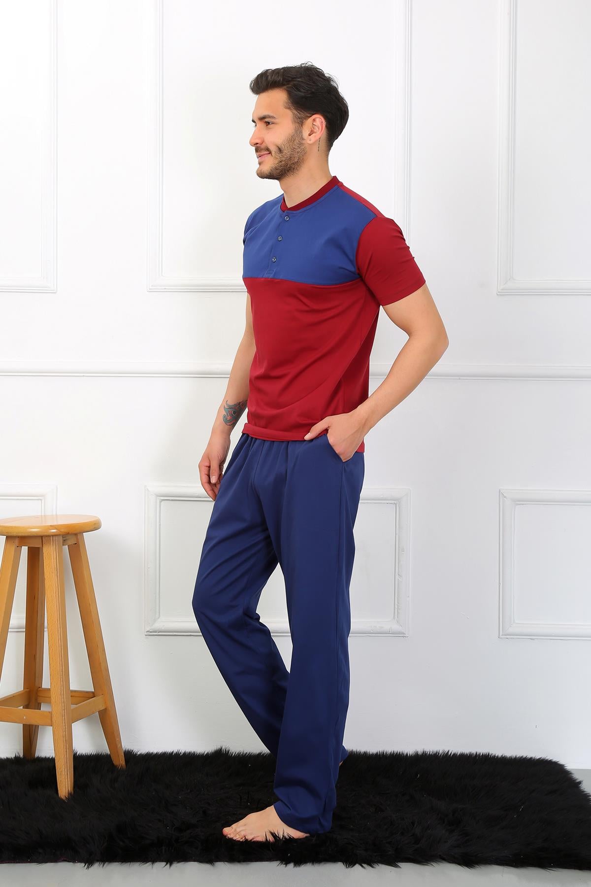 Akbeniz Erkek Penye 3lü Parlamentmavi Parçalı Pijama Takımı 6823