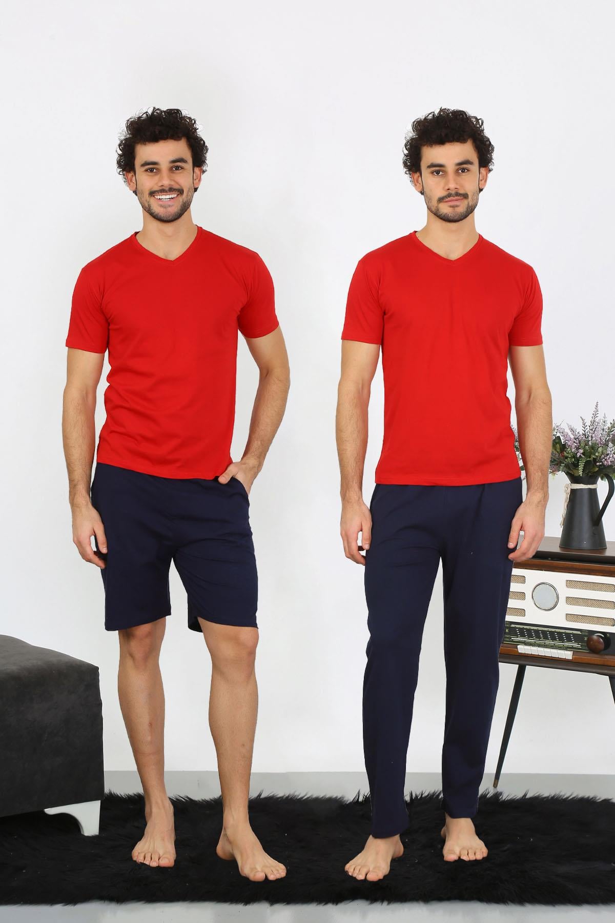 Akbeniz Erkek Penye Kırmızı 3lü Pijama Takımı 6848