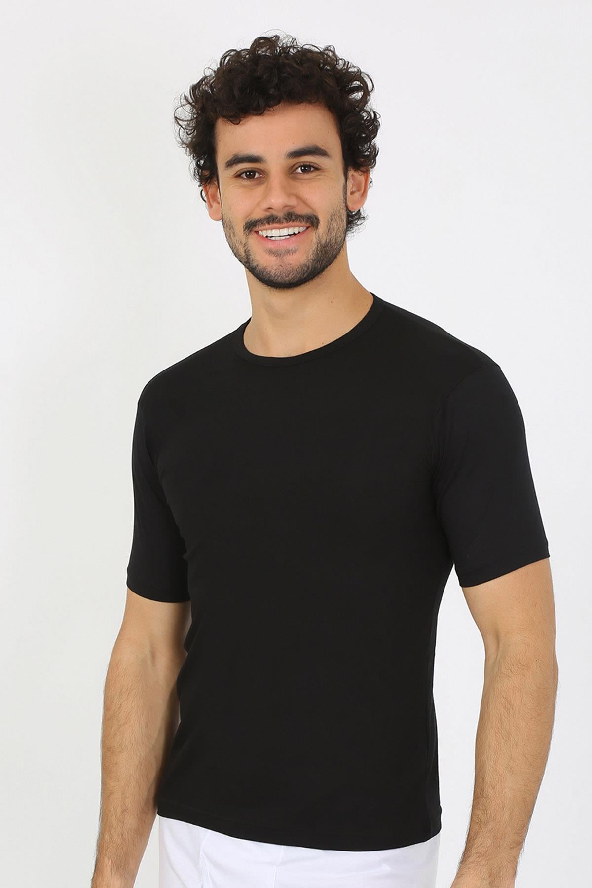Akbeniz Erkek Sıfır Yaka Likralı Siyah T-Shirt 65710