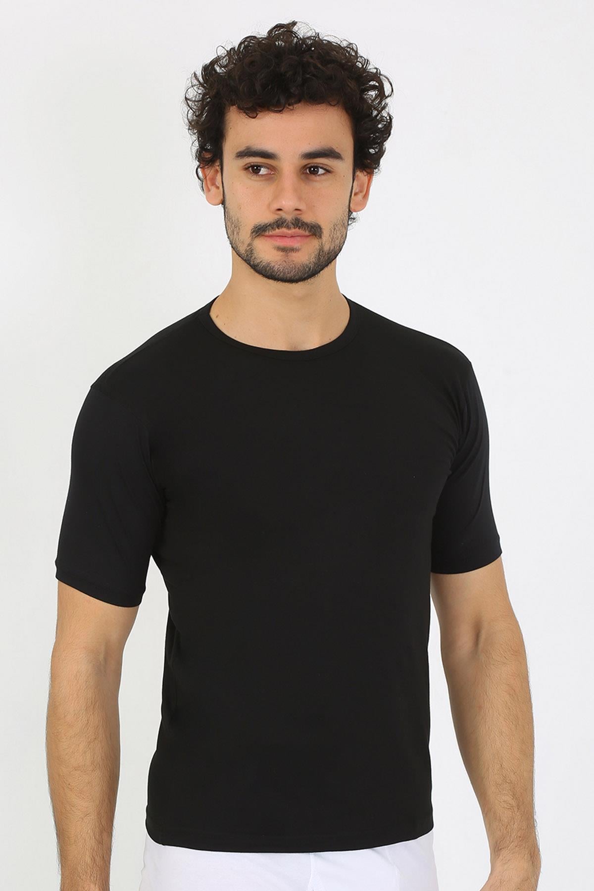Akbeniz Erkek Sıfır Yaka Likralı Siyah T-Shirt 65710