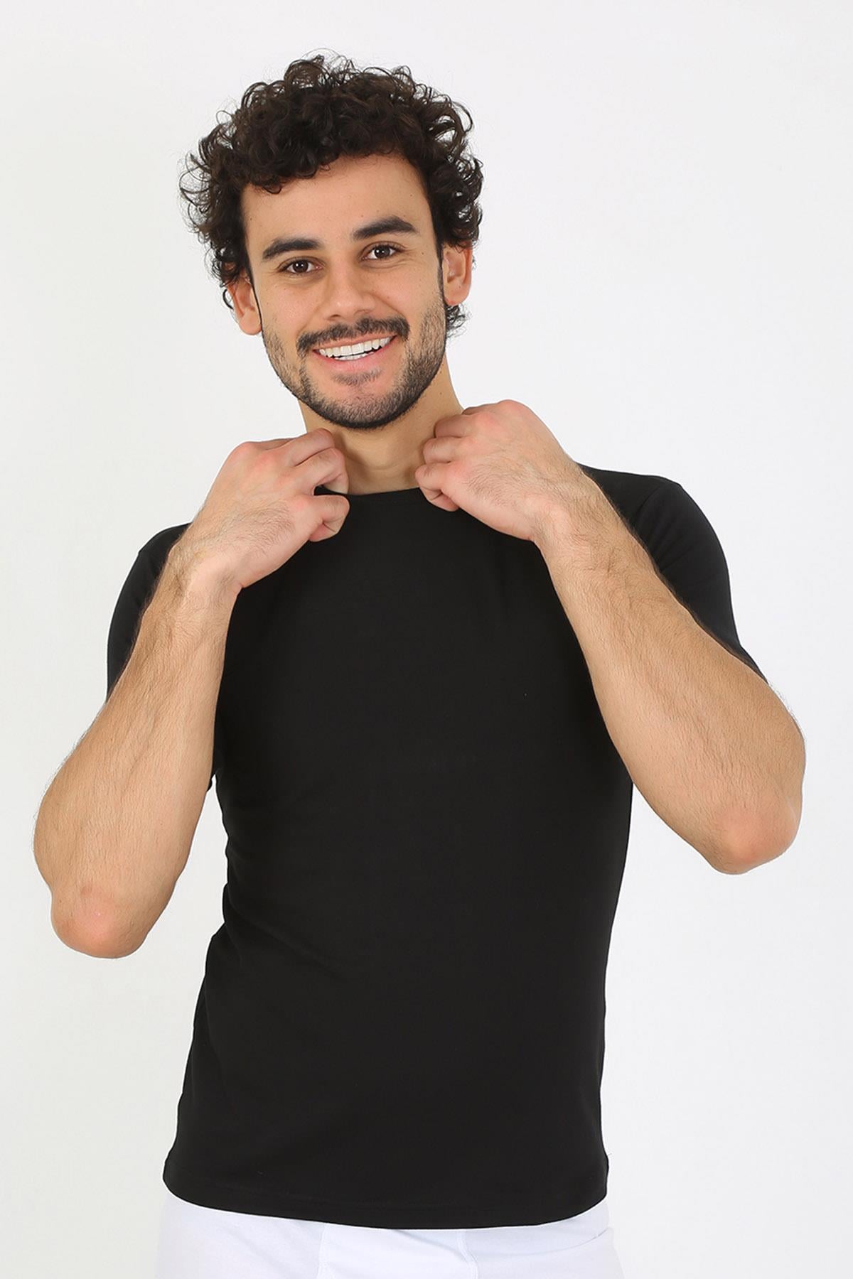 Akbeniz Erkek Sıfır Yaka Likralı Siyah T-Shirt 65710
