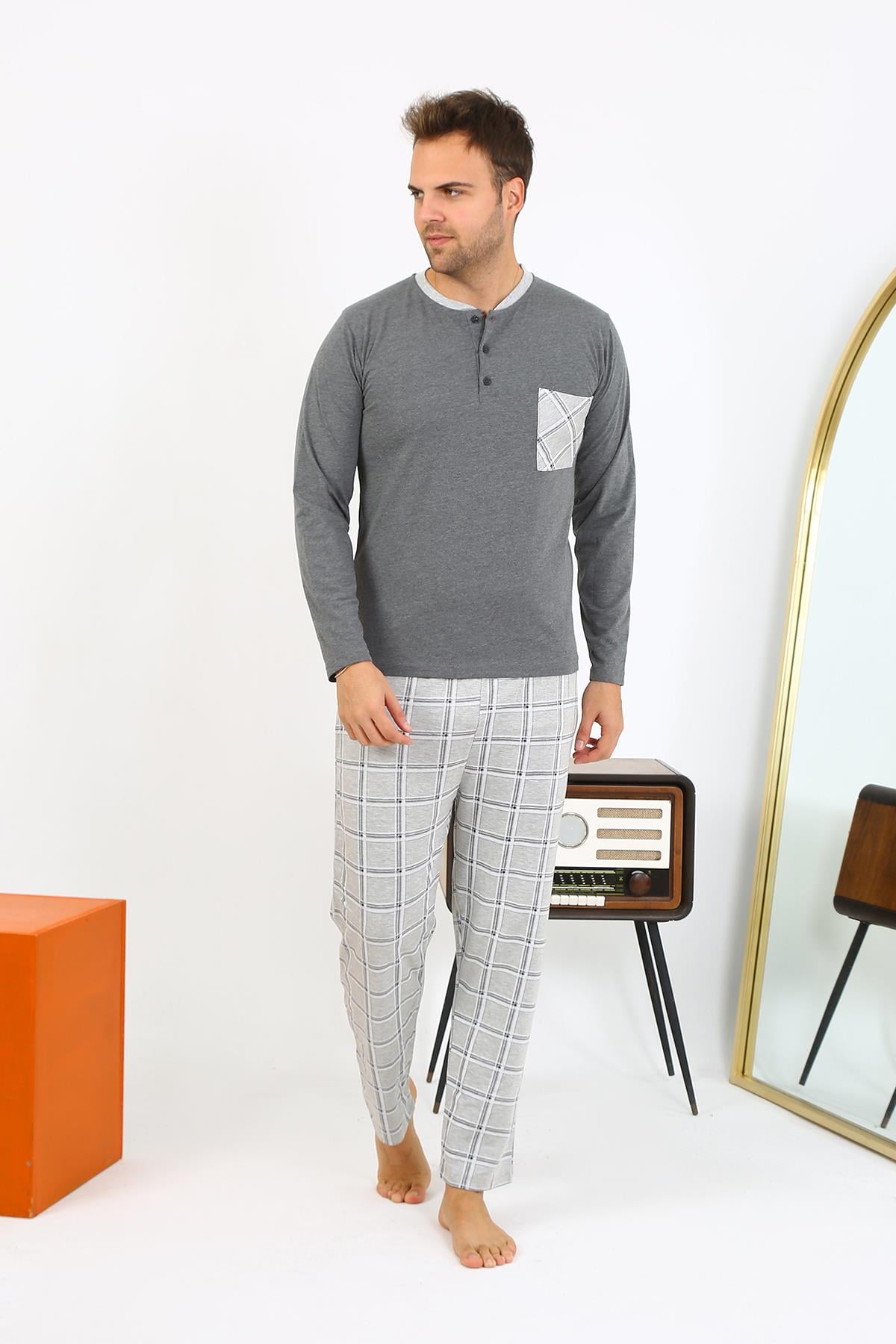 Akbeniz Erkek Uzun Kol Penye Antrasit Pijama Takımı 6861
