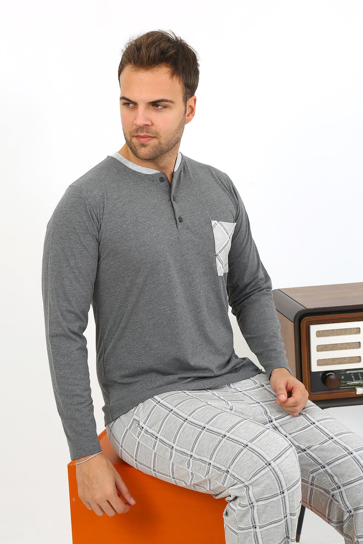 Akbeniz Erkek Uzun Kol Penye Antrasit Pijama Takımı 6861