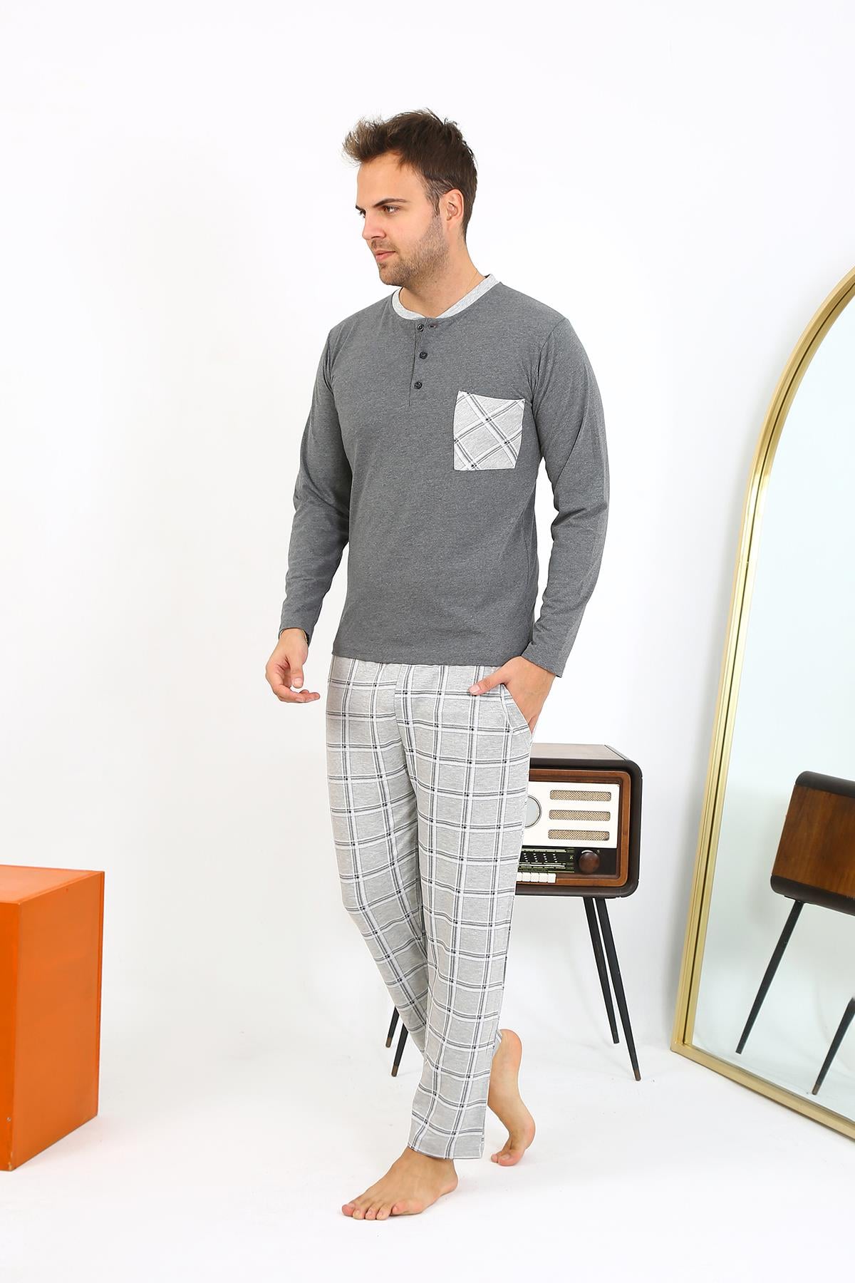 Akbeniz Erkek Uzun Kol Penye Antrasit Pijama Takımı 6861