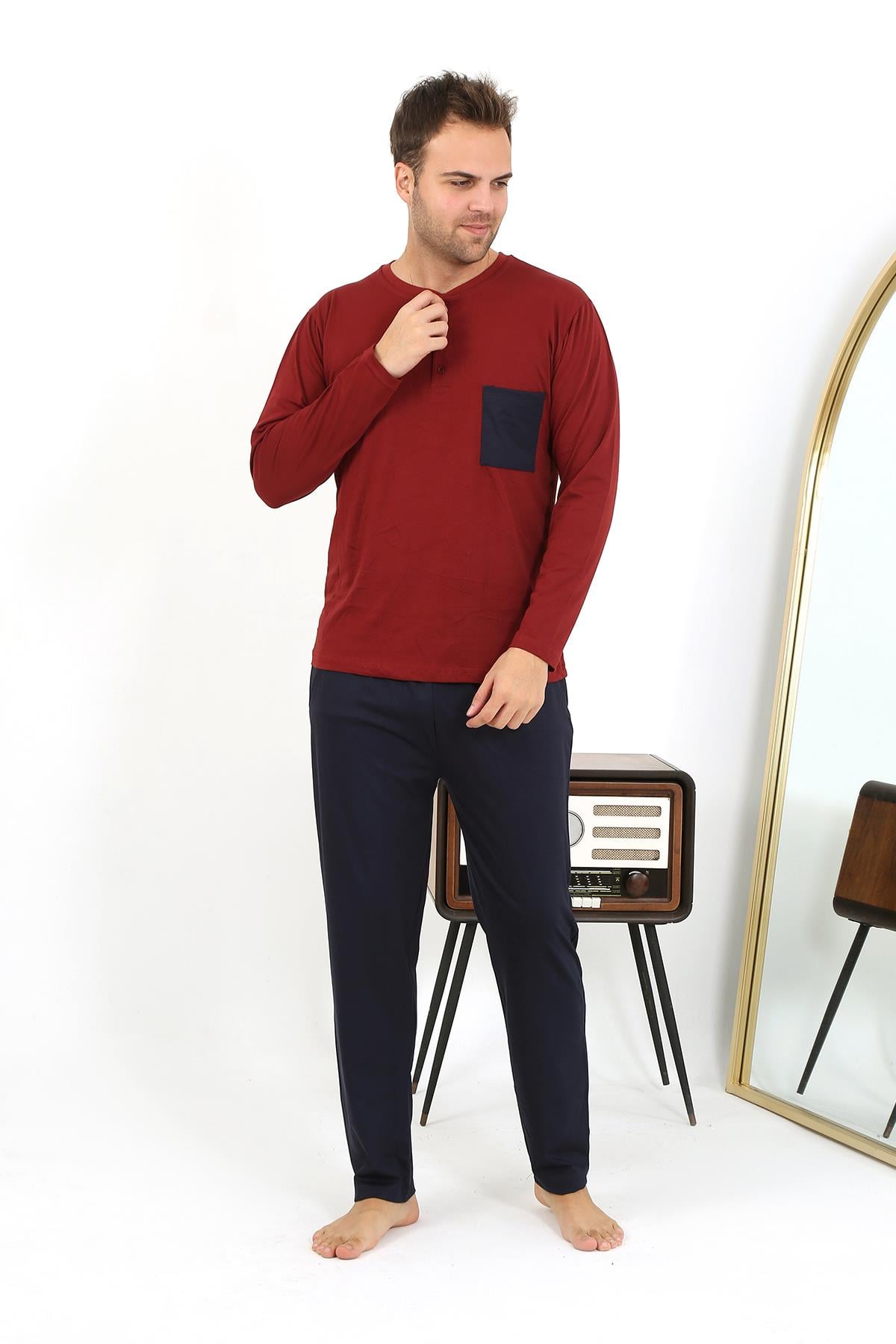 Akbeniz Erkek Uzun Kol Penye Bordo Pijama Takımı 6861