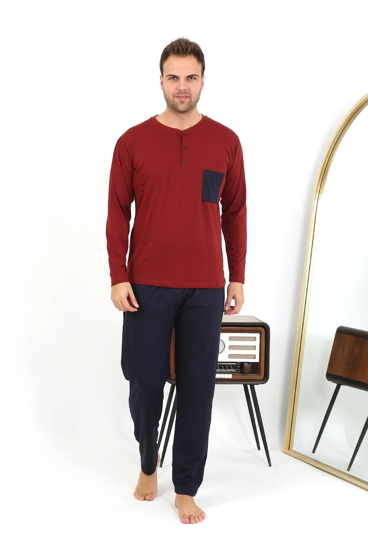 Akbeniz Erkek Uzun Kol Penye Bordo Pijama Takımı 6861