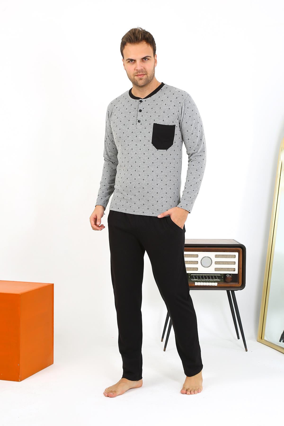 Akbeniz Erkek Uzun Kol Penye Füme Pijama Takımı 6861