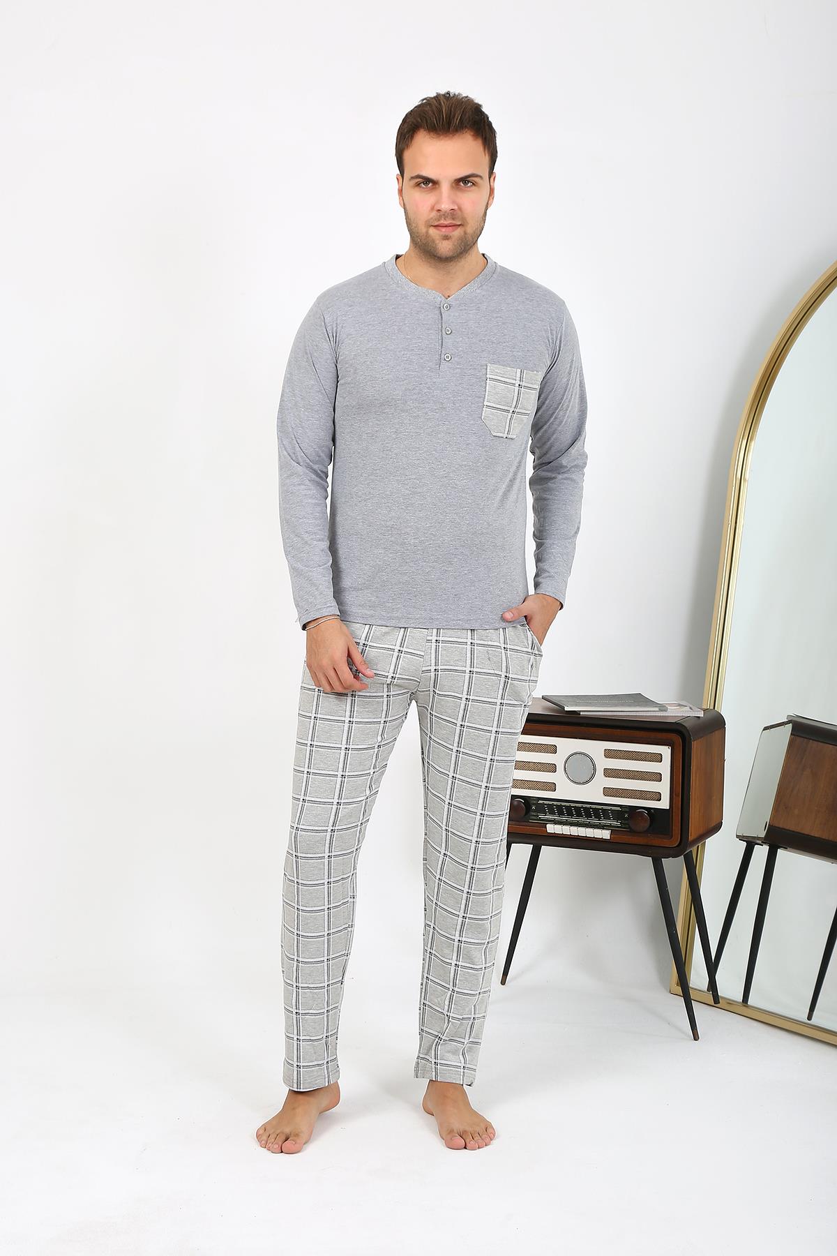 Akbeniz Erkek Uzun Kol Penye Gri Pijama Takımı 6861
