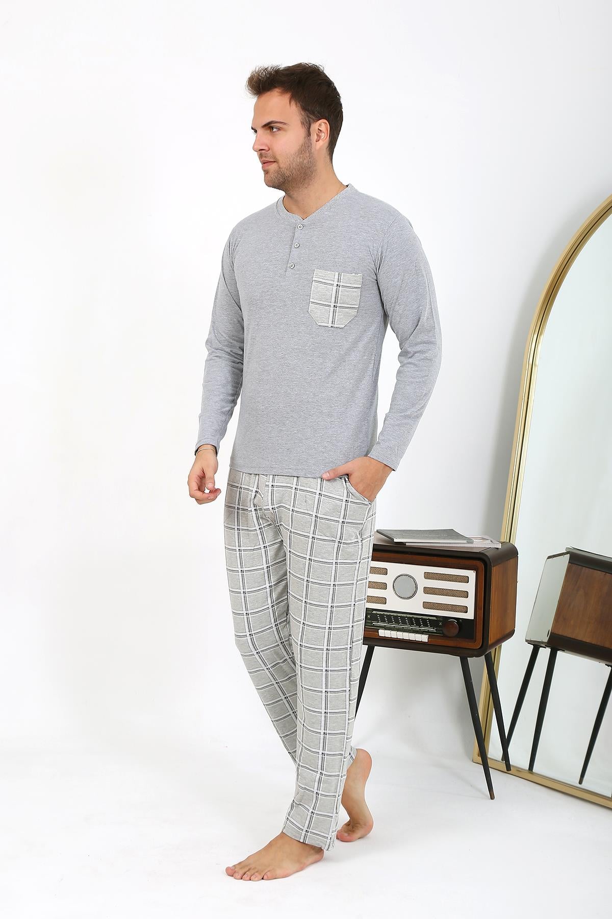 Akbeniz Erkek Uzun Kol Penye Gri Pijama Takımı 6861