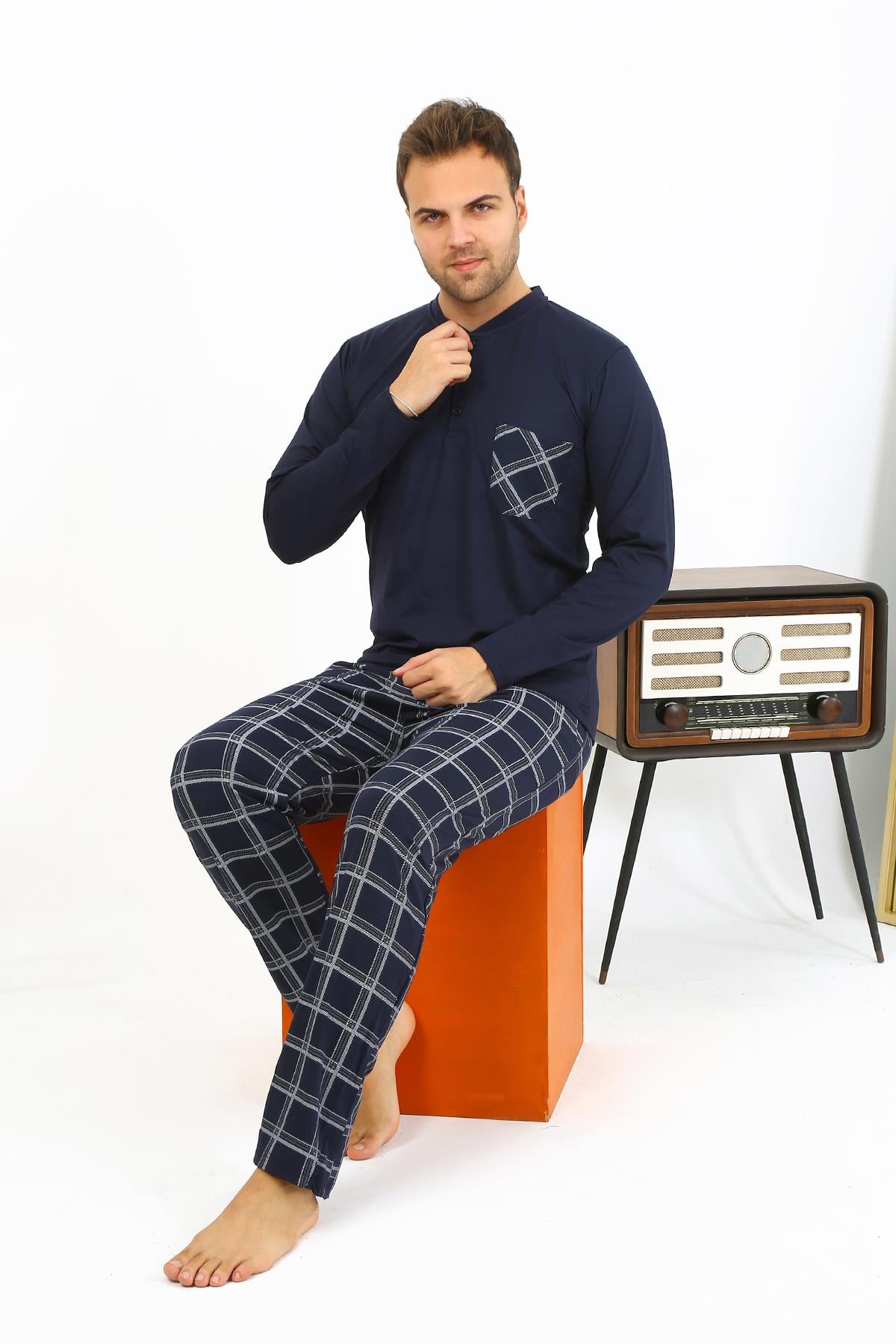 Akbeniz Erkek Uzun Kol Penye Lacivert Pijama Takımı 6861