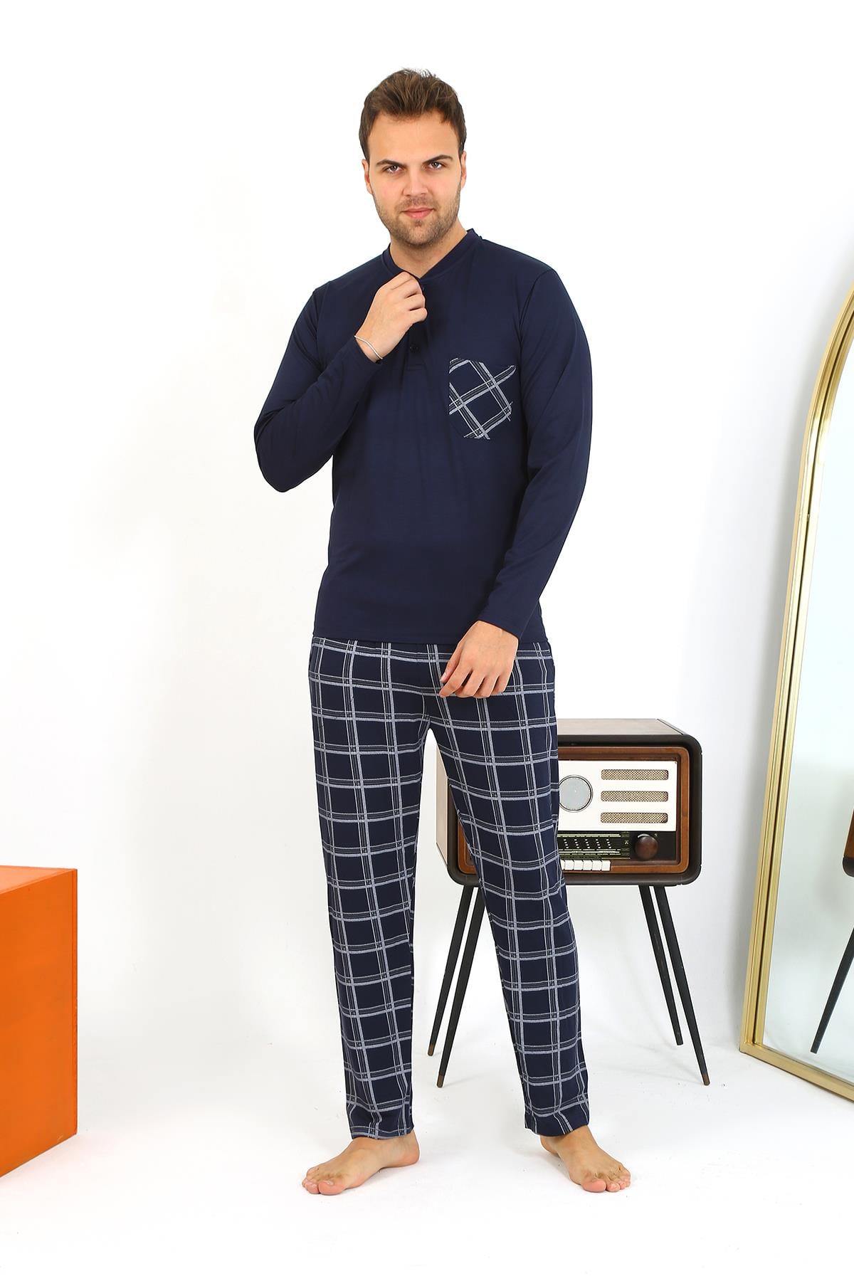 Akbeniz Erkek Uzun Kol Penye Lacivert Pijama Takımı 6861