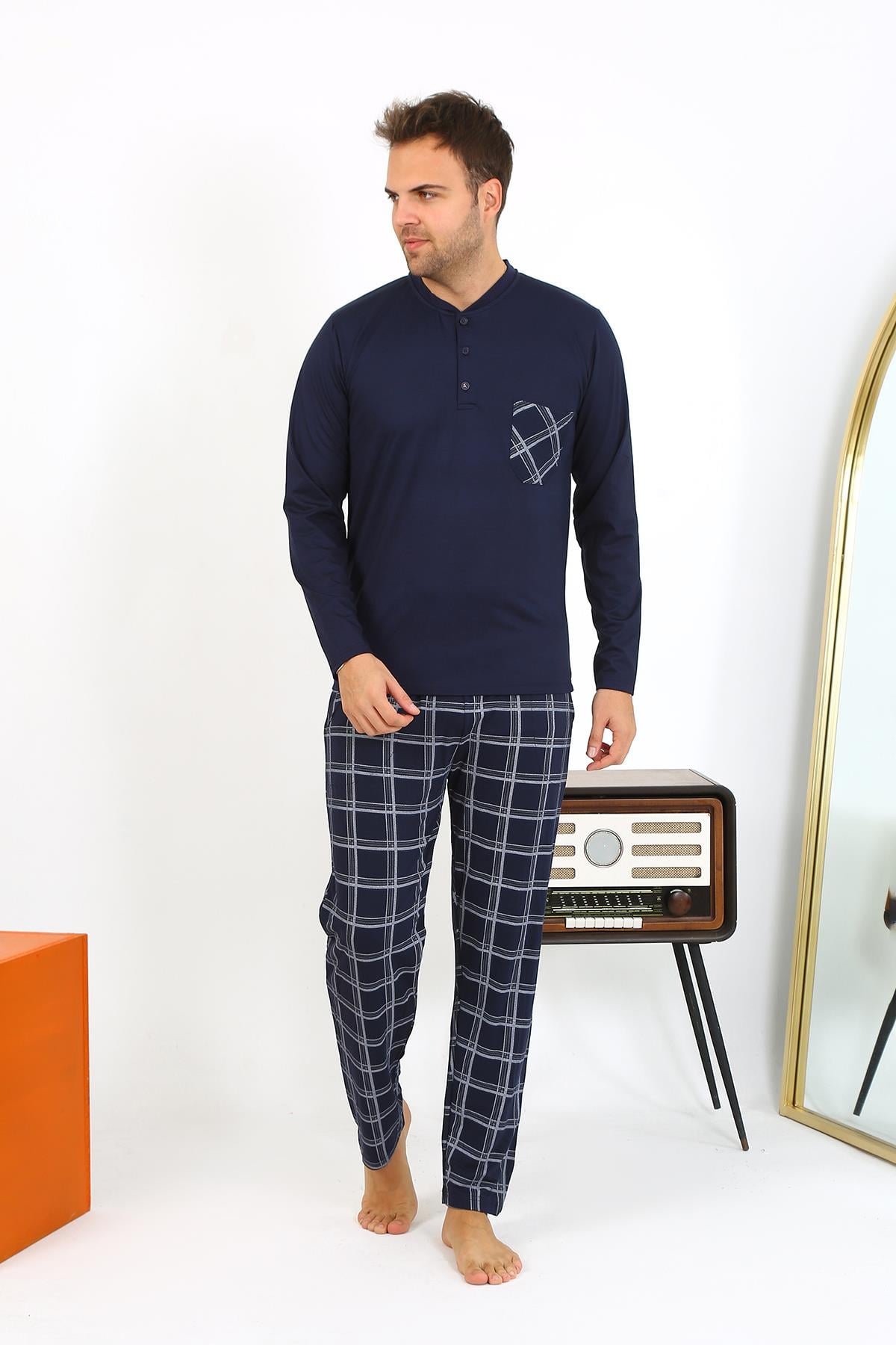 Akbeniz Erkek Uzun Kol Penye Lacivert Pijama Takımı 6861
