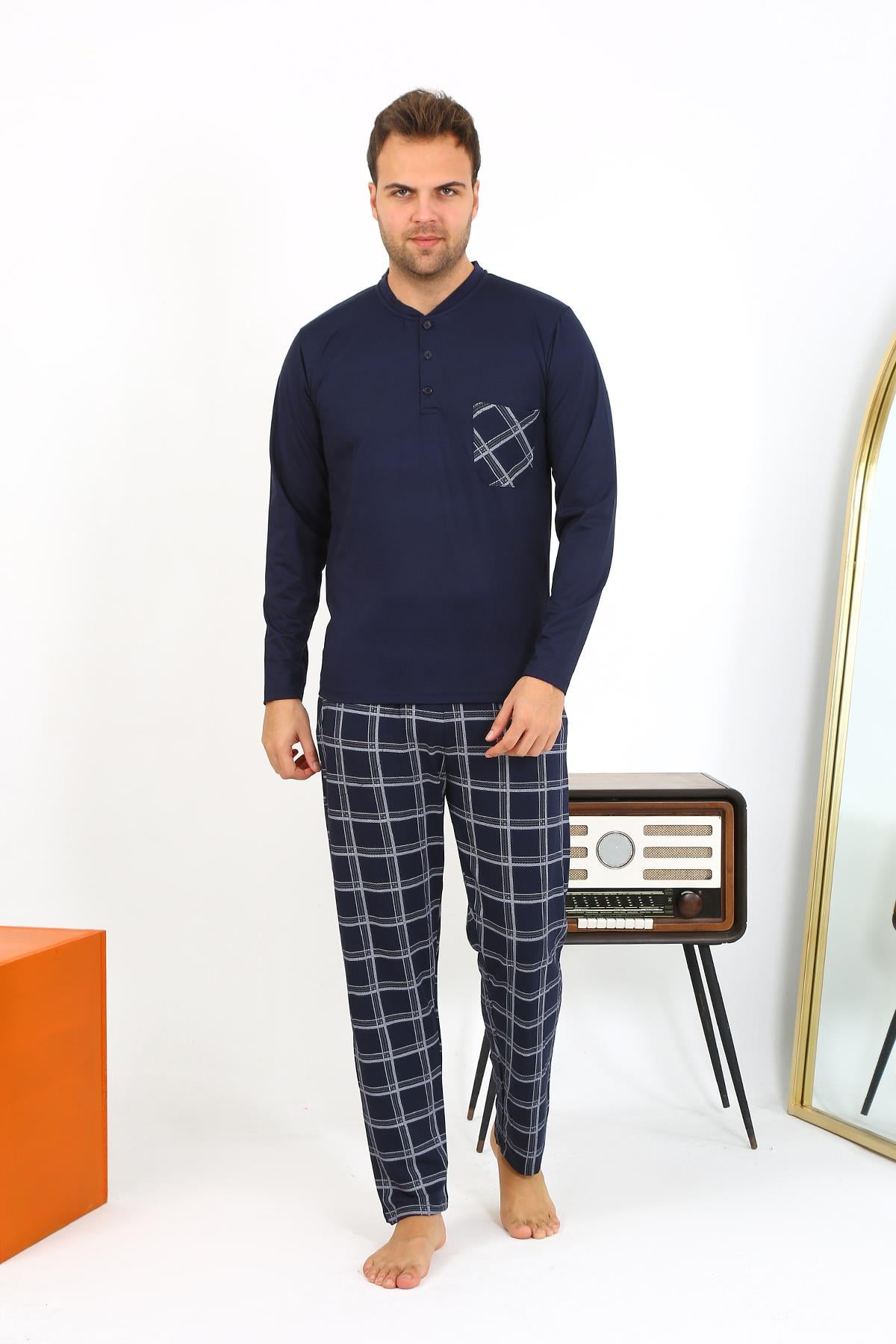 Akbeniz Erkek Uzun Kol Penye Lacivert Pijama Takımı 6861